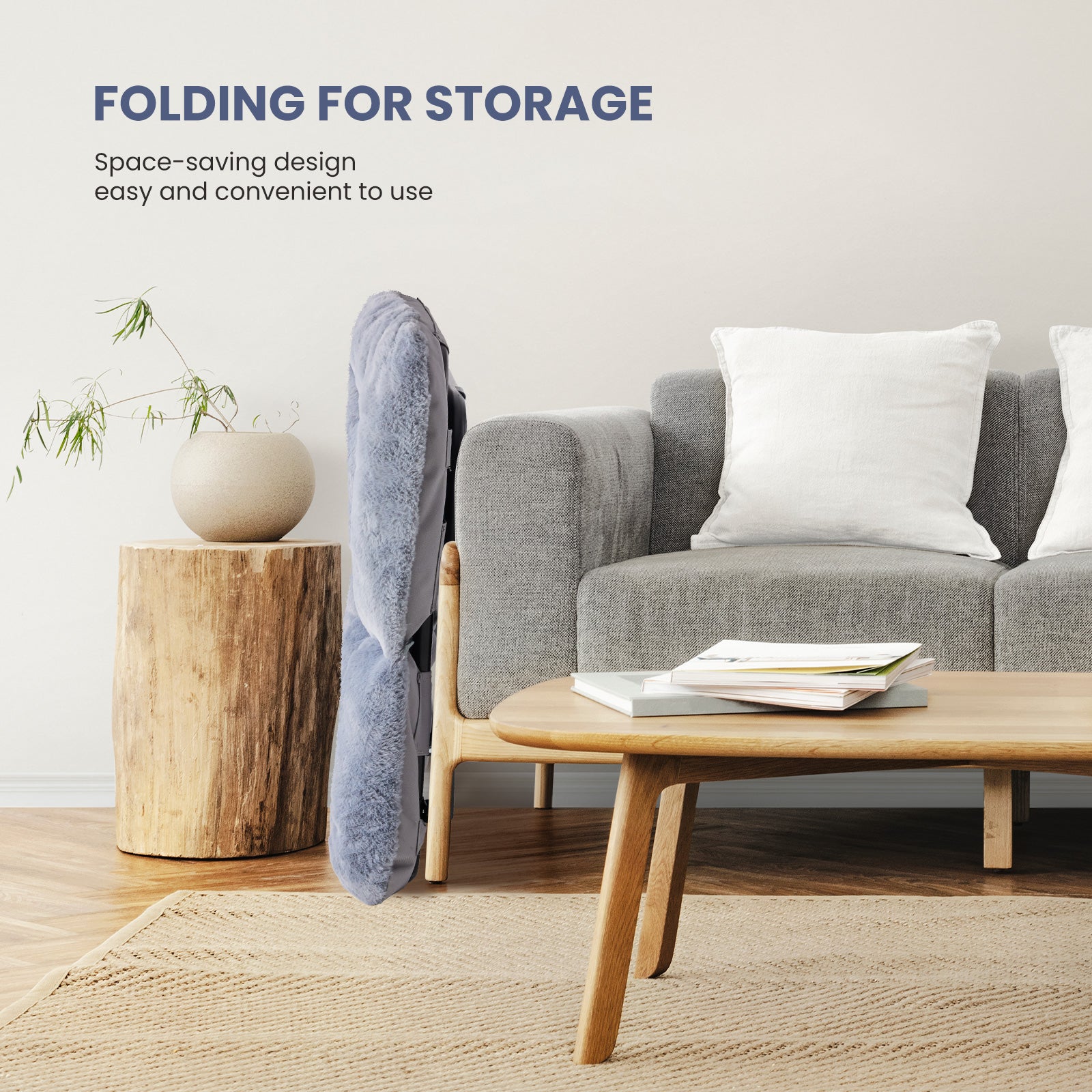 LIFERECORD Oversized Faux Fur Folding Chair - Plush Lounge Chair for Adults, Large Foldable Reading Chair for Bedroom, Dorm & Living Room, Gray