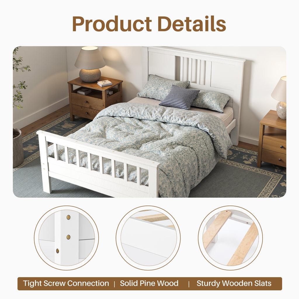 LIFERECORD Twin Size Metal Platform Bed Frame with Headboard & Footboard - 350LB Support, No Box Spring Needed, White