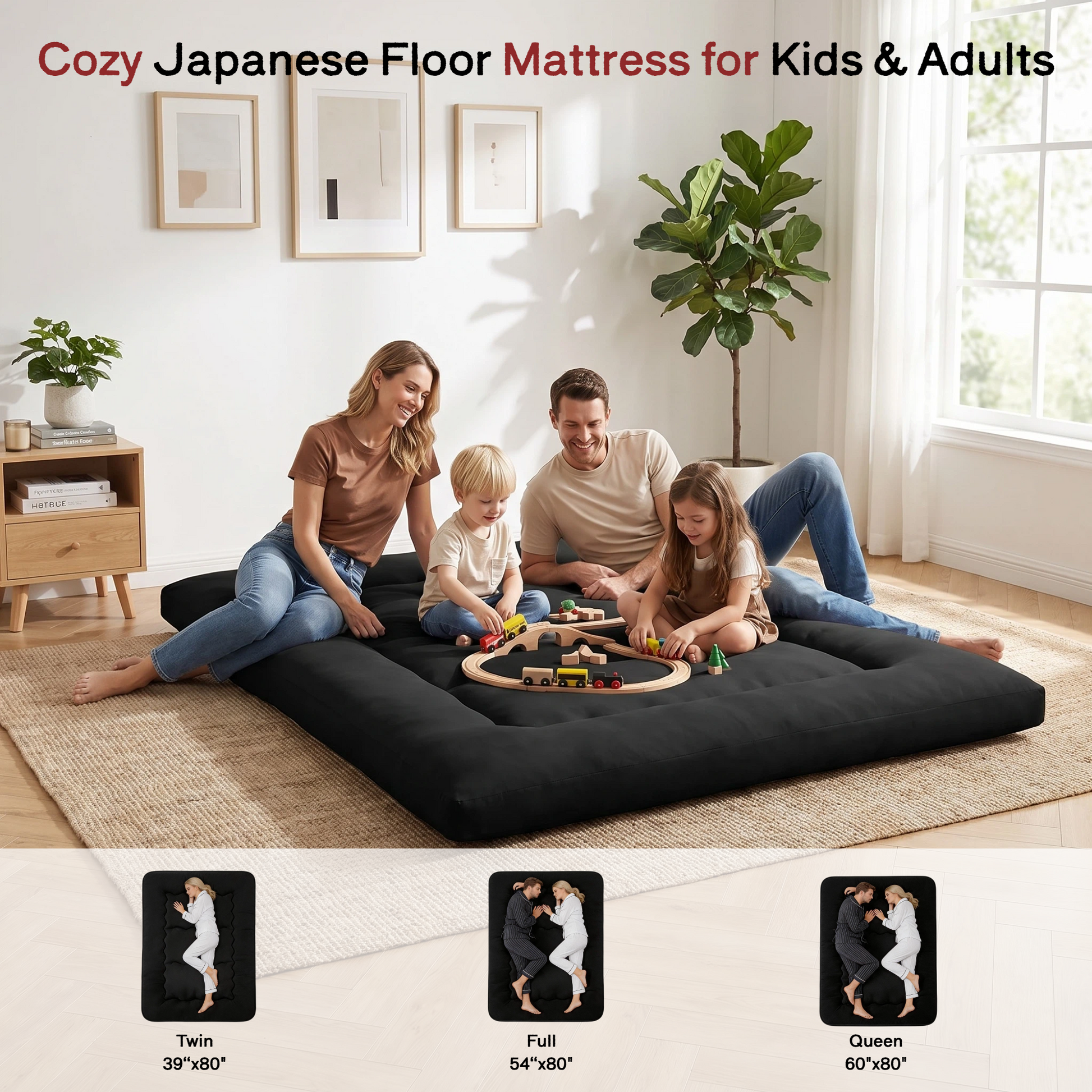 LIFERECORD Japanese Floor Mattress Twin Size, Foldable Futon Mattress with Removable Washable Cover, Portable Roll Up Tatami Mat for Kids Room Dorm Sleepovers Solo Sleeper