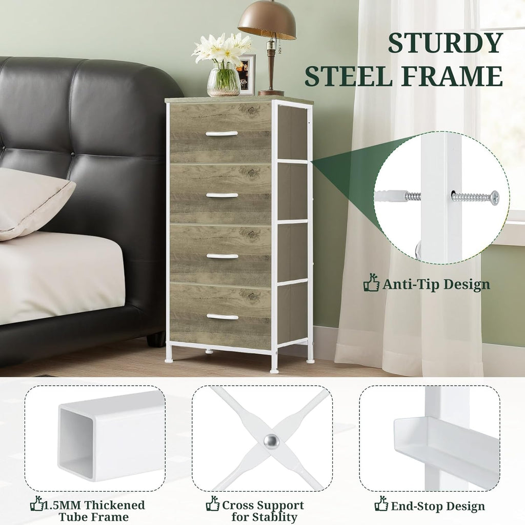 ACCVER Dresser for Bedroom 4 Storage drawer, Fabric Closet Chests Organizer Tower with Wooden Top Metal Frame for Living Room Hallway Entryway, Oak