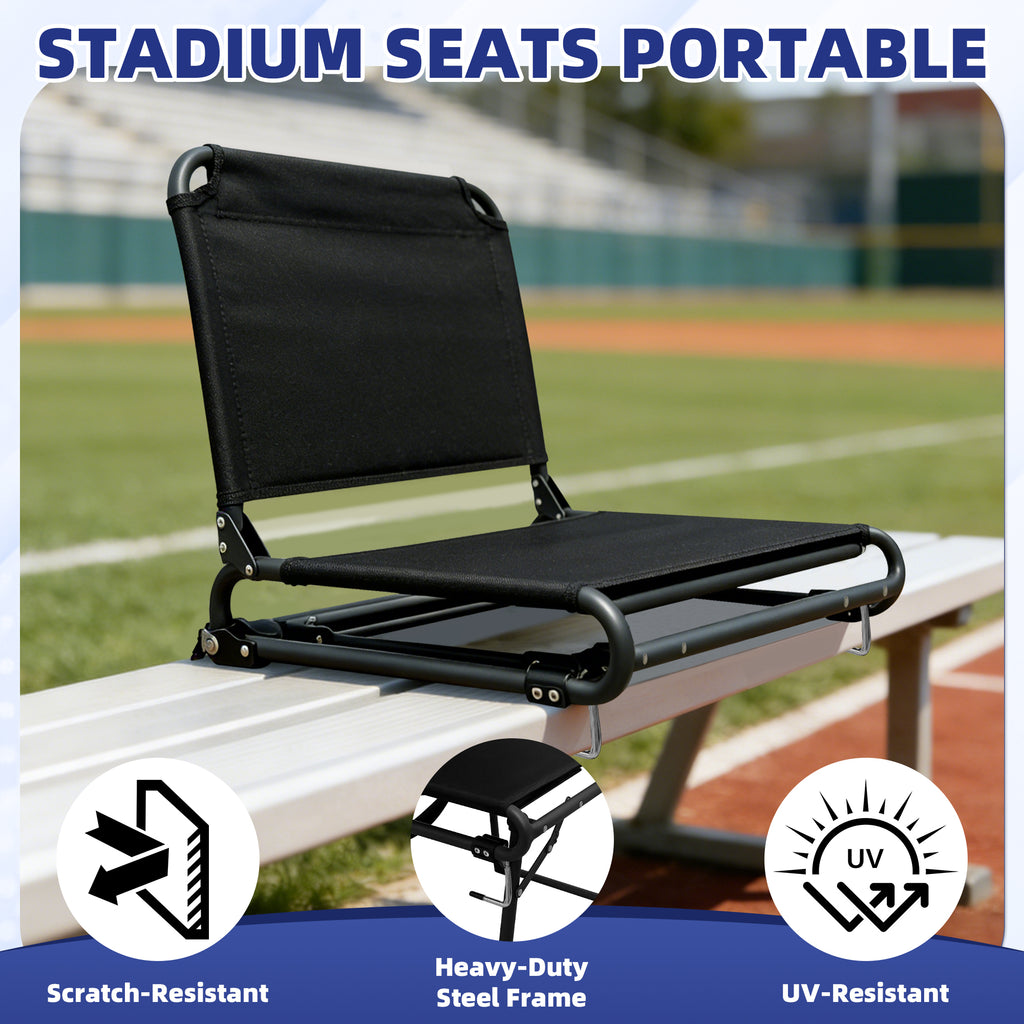 LIFERECORD Foldable Stadium Bleacher Seat with Back Support - Portable Heavy-Duty Steel Frame Chair for Family, Sports Games, Concerts, Camping - 225 lbs Capacity, Waterproof 600D Oxford Fabric