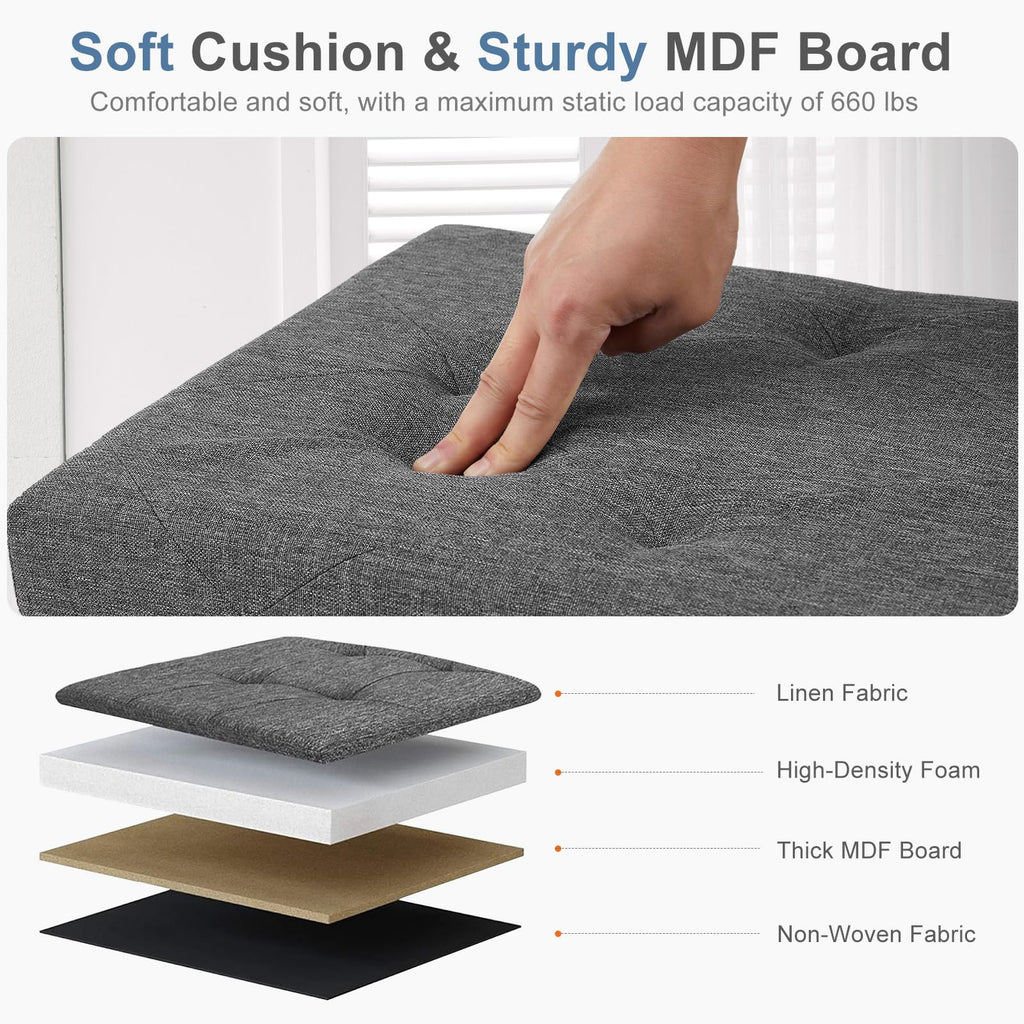 ACCVER 43 Inches Foldable Storage Ottoman Bench - 660lbs Large Padded Seat Foot Rest w/ 154L Storage Chest, for Bedroom, Living Room & Entryway, Linen Grey
