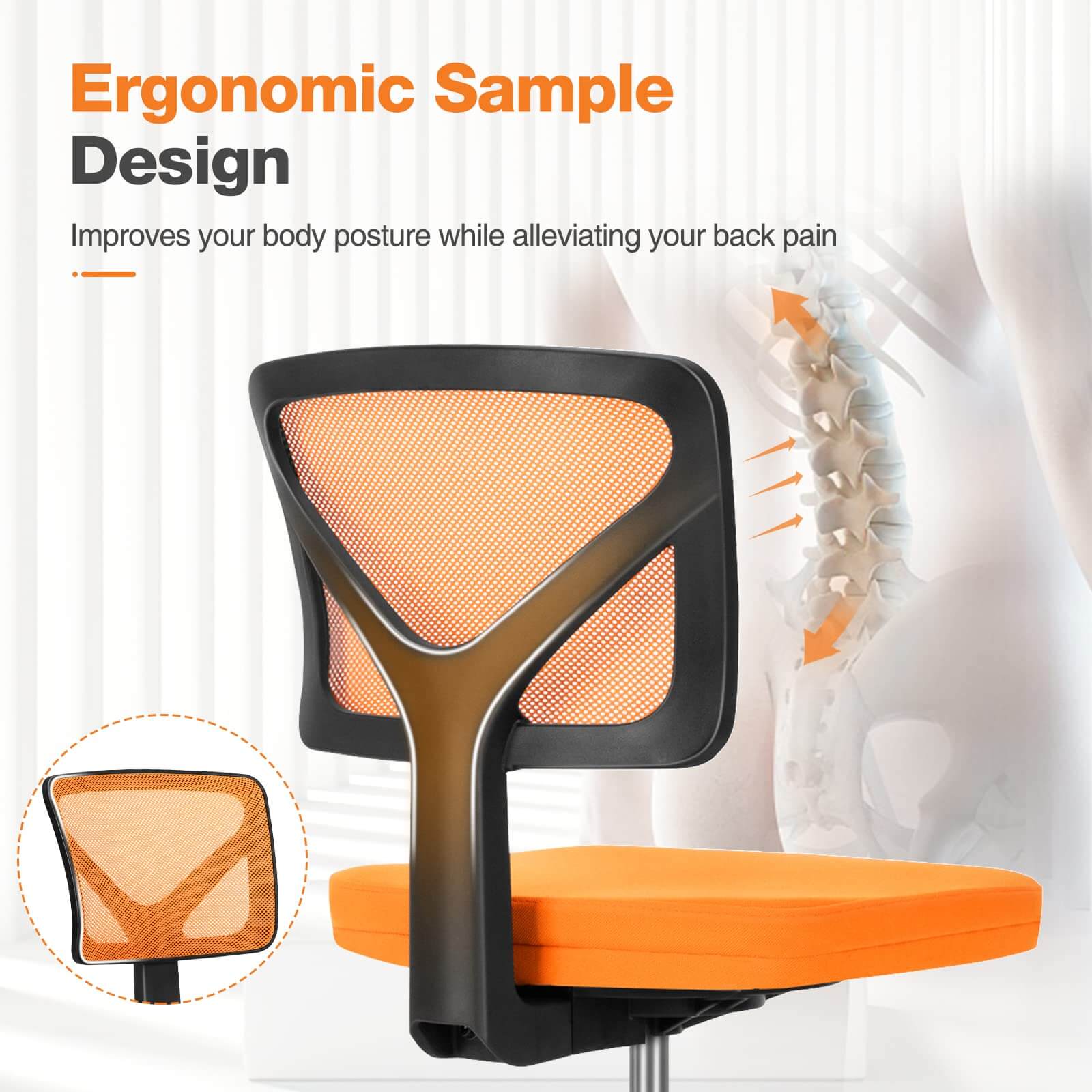 LIFERECORD Ergonomic Armless Office Chair, Swivel Rolling Mesh Desk Chair with Lumbar Support, Adjustable Height Low-Back Computer Chair for Small Spaces, Home, Bedroom, Office