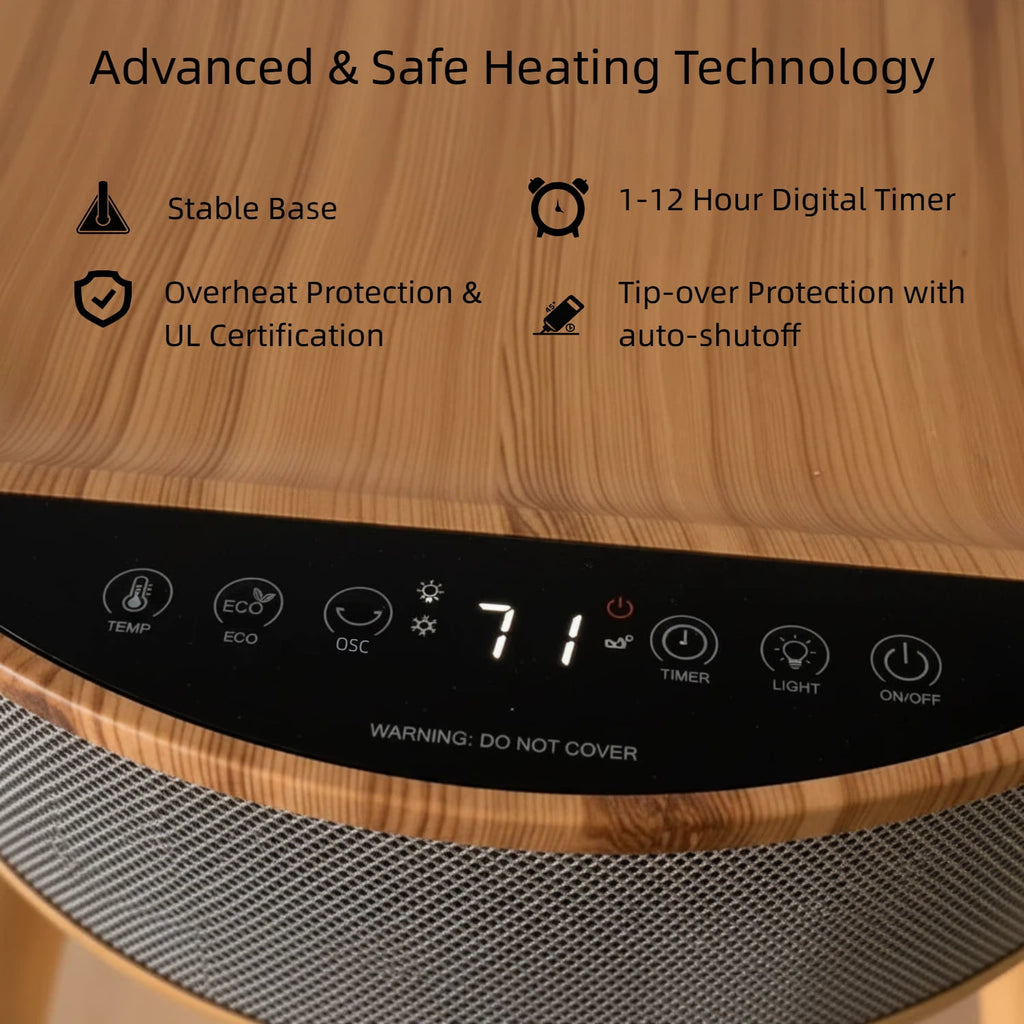 LIFERECORD Space Heater with Side Table, Ceramic 2-in-1 Indoor Heater with Remote, 1500W, Overheat & Tip-Over Protection, 1-12H Timer, LED Light for Home Office Bedroom Use, 23.6 Inch