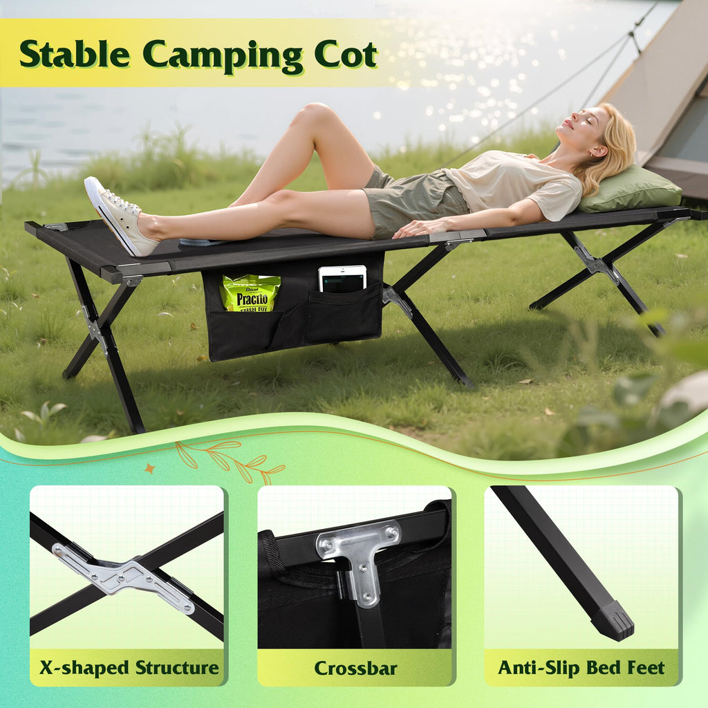 LIFERECORD Camping Cot, Heavy-Duty Folding Cot for Adults, Ultra-Wide Portable Camping Bed, Quick Assembly, 300 lb Capacity, for Tent or Home