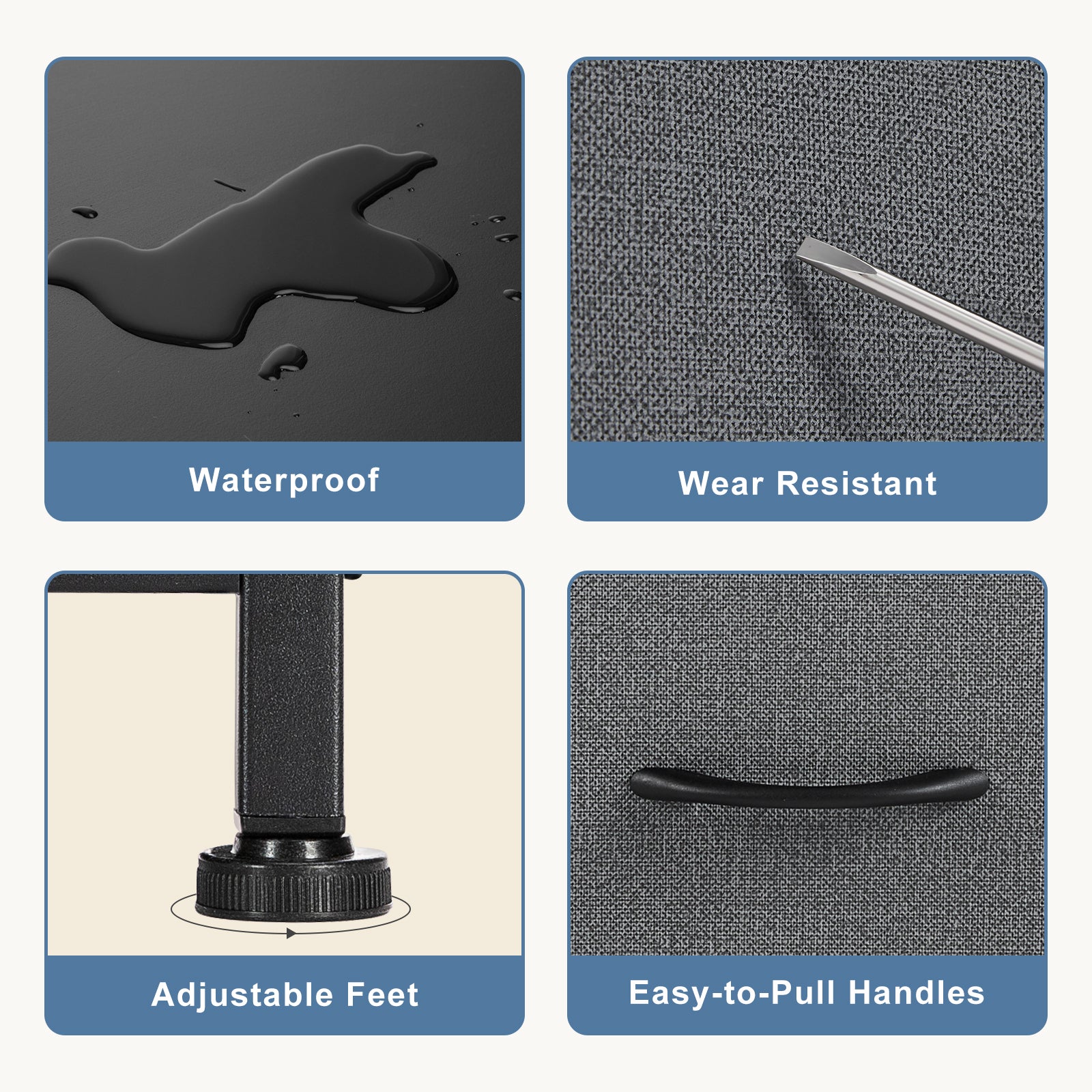 ACCVER 5-Drawer Fabric Dresser for Bedroom, Wood Top TV Stand, Closet and Chest, Clothes Storage Organizer, for Living Room, Apartment, Grey