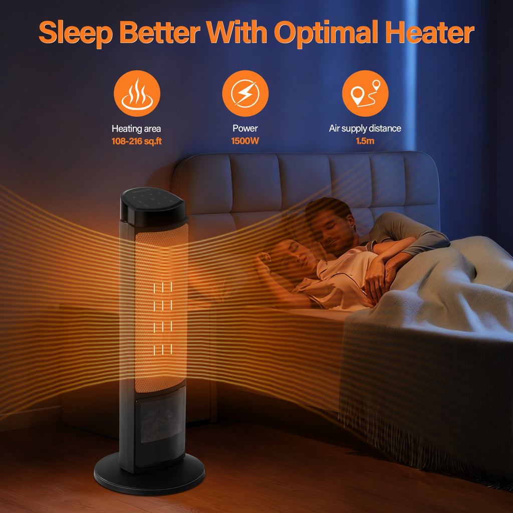 LIFERECORD Oscillating Space Heater with Remote, 70° Wide-Angle Heating, Quiet Portable Indoor Heater with Tip-Over Protection for Office & Home, Black
