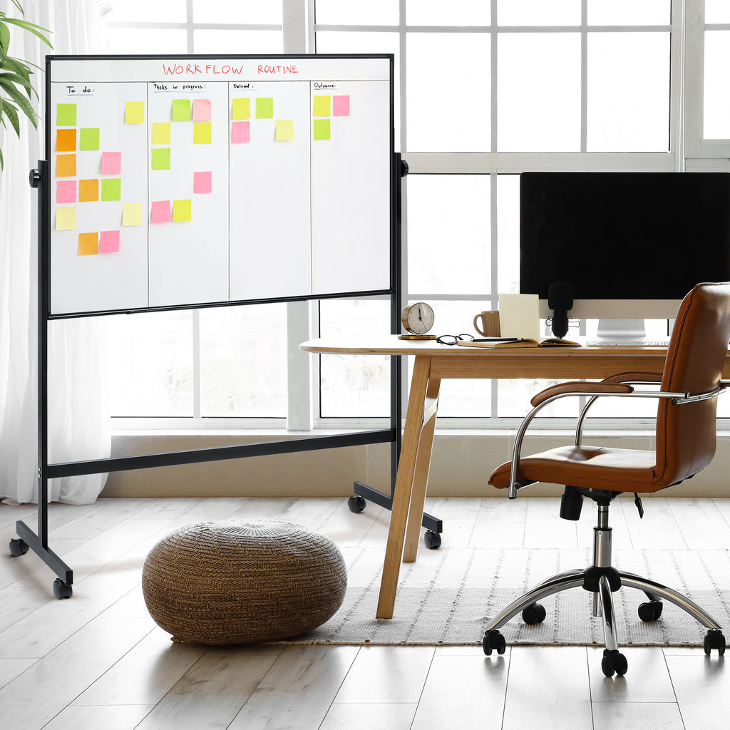 LIFERECORD 46"x32" Double-Sided Magnetic Mobile Whiteboard, Rolling Dry Erase Board Easel Stand on Wheels with Aluminium Frame for School Office Home, Black