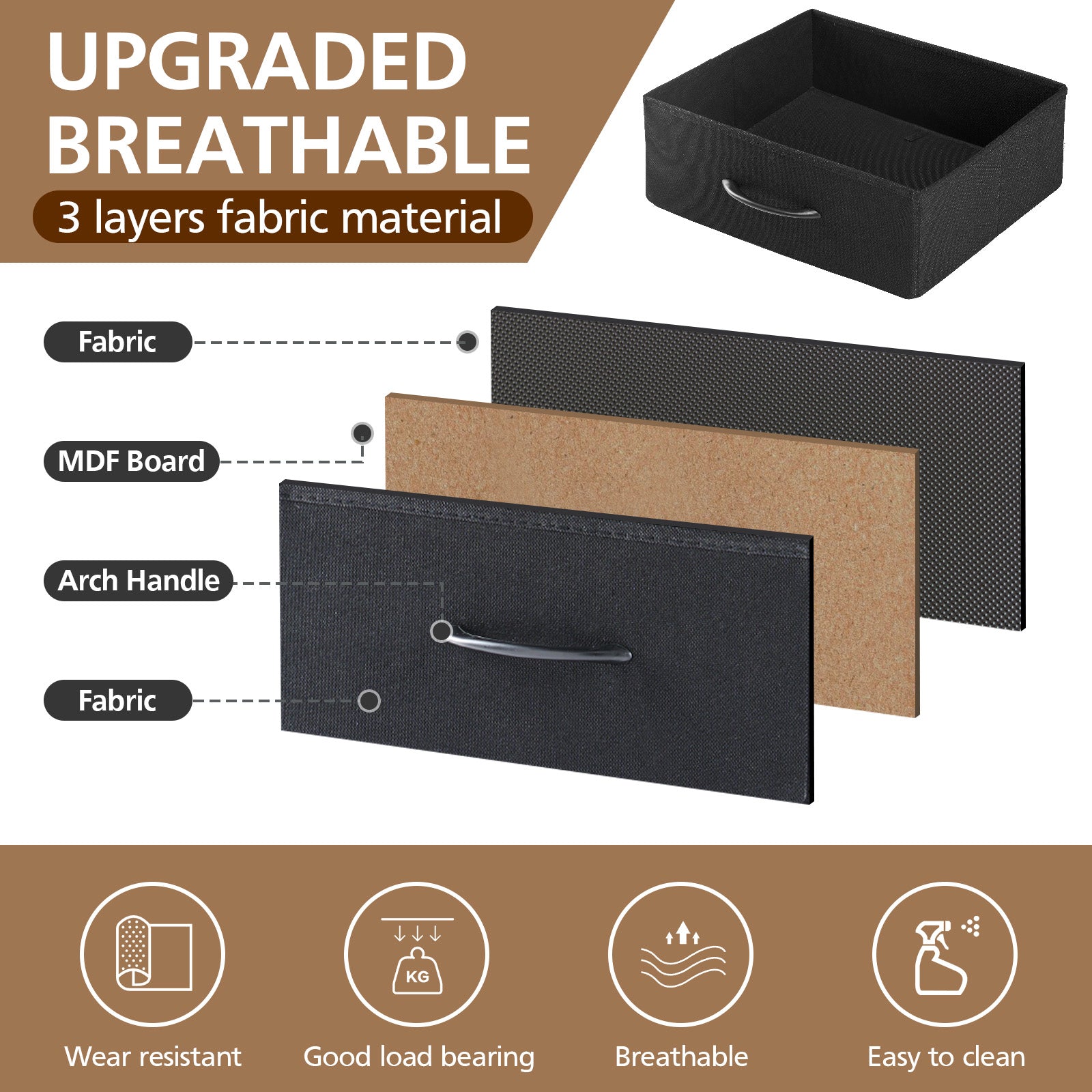 ACCVER 3-Drawer Fabric Dresser for Bedroom, Closet, Nightstand or End Table, Clothes Storage Organizer, for Living Room, Apartment, Black