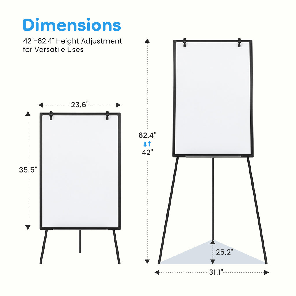 ROSVOVO 36x24 Inch Magnetic Whiteboard Easel with Tripod Stand - Height Adjustable Portable Dry Erase Board Kit for Classroom, Office & Home, Black