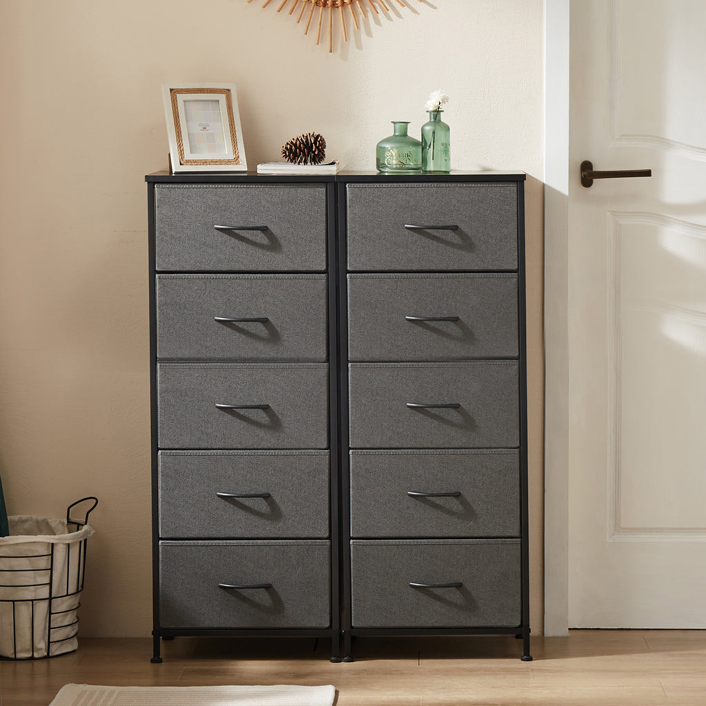 ACCVER Dresser for Bedroom 5 Storage drawer, Fabric Closet Chests Organizer Tower with Wooden Top Metal Frame for Living Room Hallway Entryway, Gray