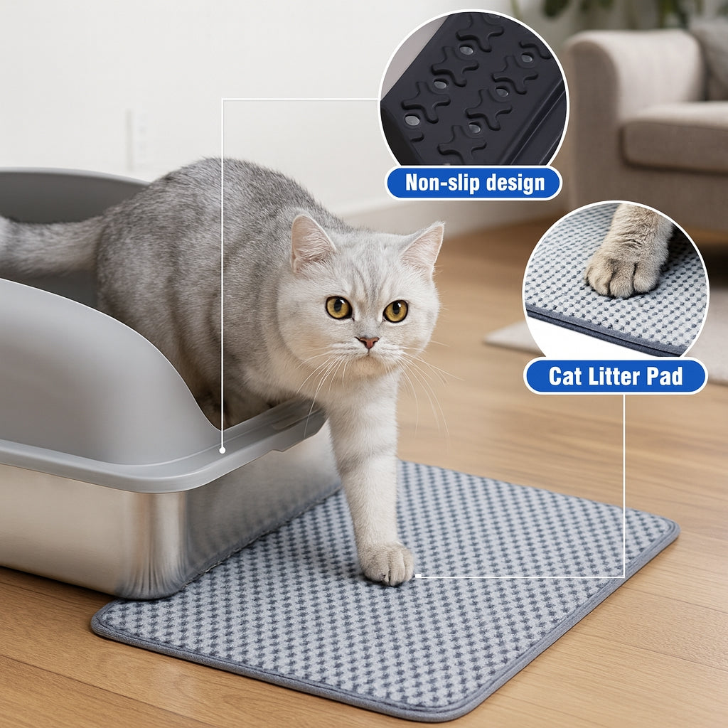 LIFERECORD Stainless Steel Cat Litter Box, Large Metal Cat Litter Box, Scoop and Mat Included, Easy to Clean and Odor Resistant for Multiple Cats, Light Gray
