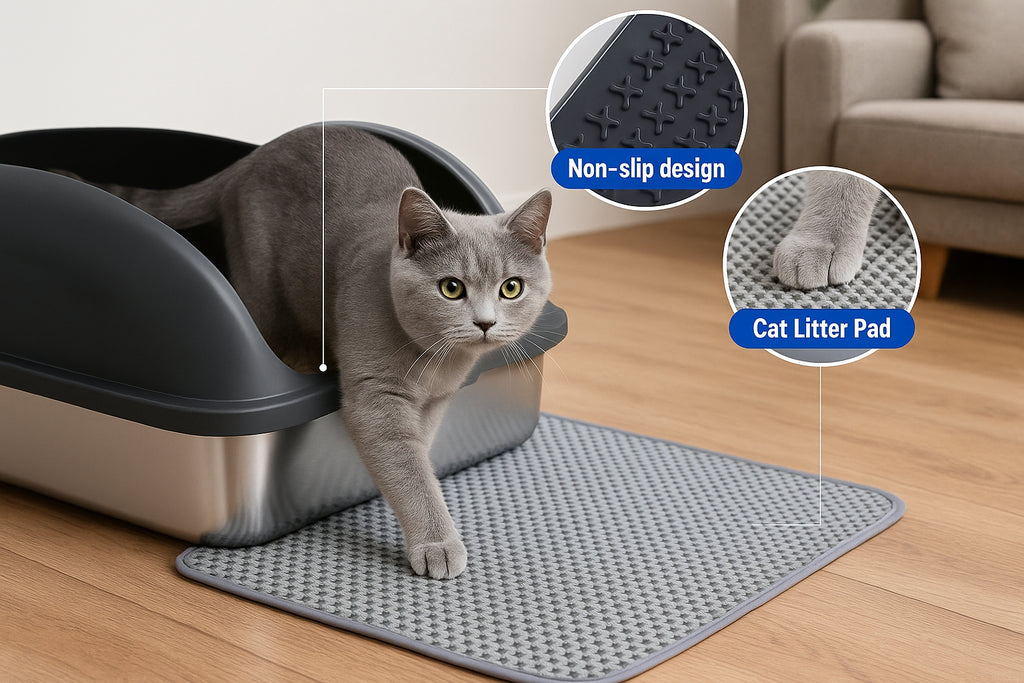 LIFERECORD Stainless Steel Cat Litter Box, Large Metal Cat Litter Box, Scoop and Mat Included, Easy to Clean and Odor Resistant for Multiple Cats, Dark Gray