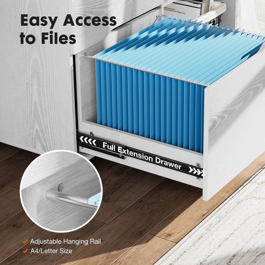 LIFERECORD 3-Drawer Lateral File Cabinet with Wheels, Mobile Rolling File Cabinet with Adjustable Shelf, Printer Stand for Home Office, Under Desk Storage Organizer, Wood Filing Cabinet White