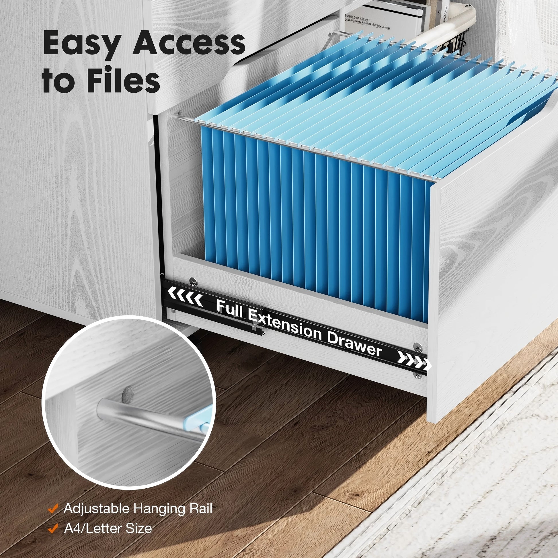 LIFERECORD 3-Drawer Lateral File Cabinet with Wheels, Mobile Rolling File Cabinet with Adjustable Shelf, Printer Stand for Home Office, Under Desk Storage Organizer, Wood Filing Cabinet White