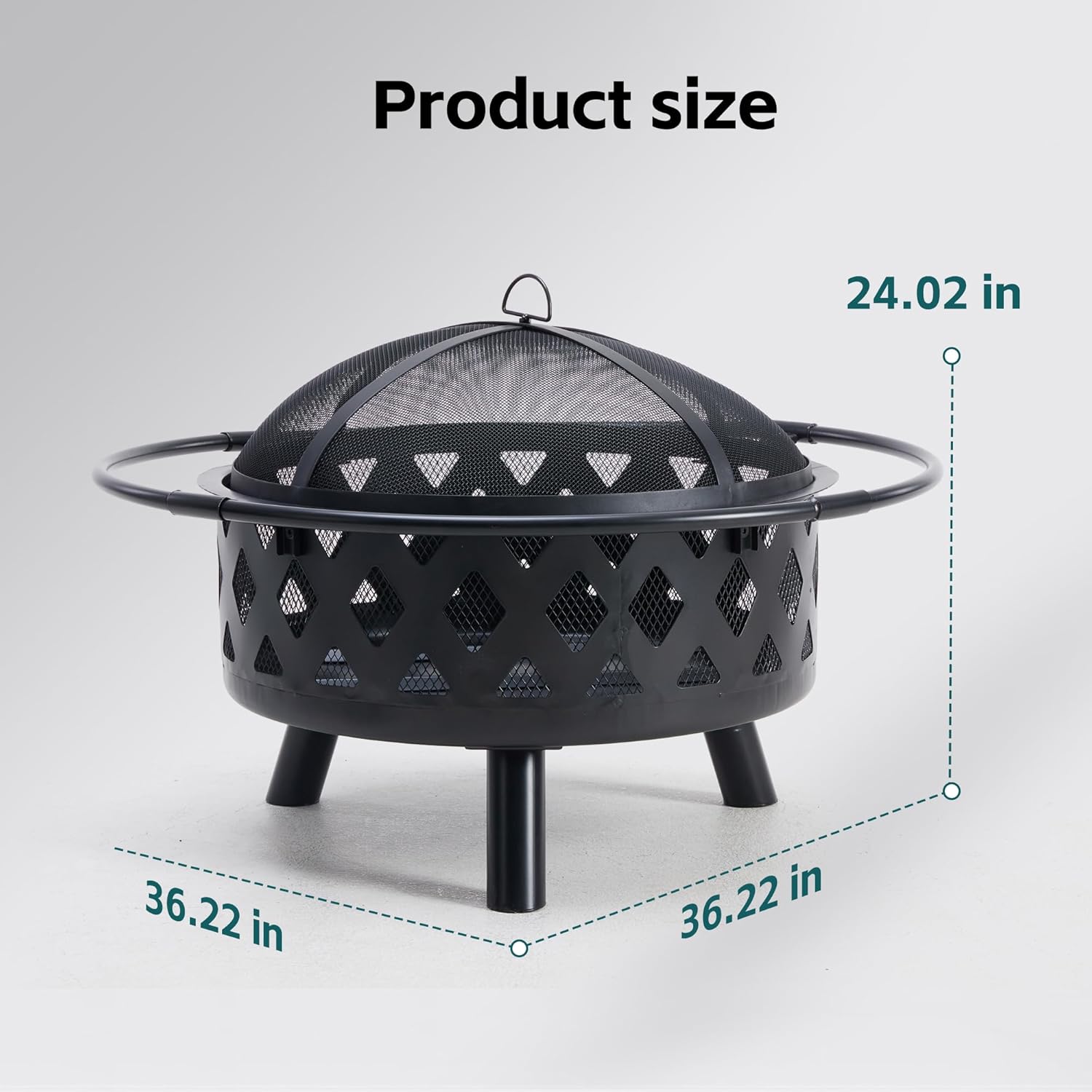 LIFERECORD Circular Steel Fire Pit with Spark Screen - Wood Burning Outdoor Fire Pit with Decorative Cut-Out Design for Patio & Backyard, 36 Inch