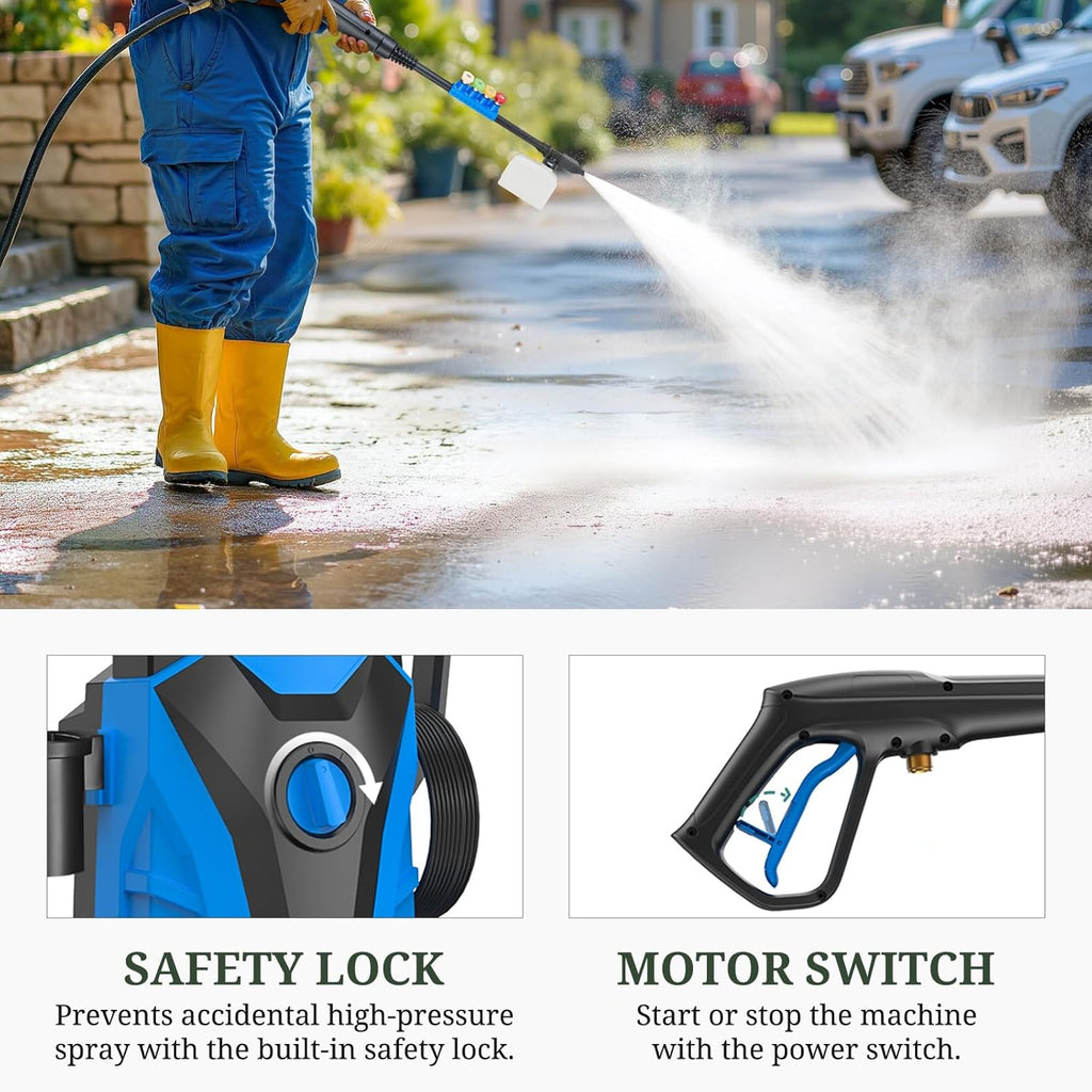 ROSVOVO 2100 PSI Electric Pressure Washer with Foam Cannon - 2.0 GPM High Pressure Cleaner with 5 Nozzles for Driveway, Car & Patio Cleaning, Blue
