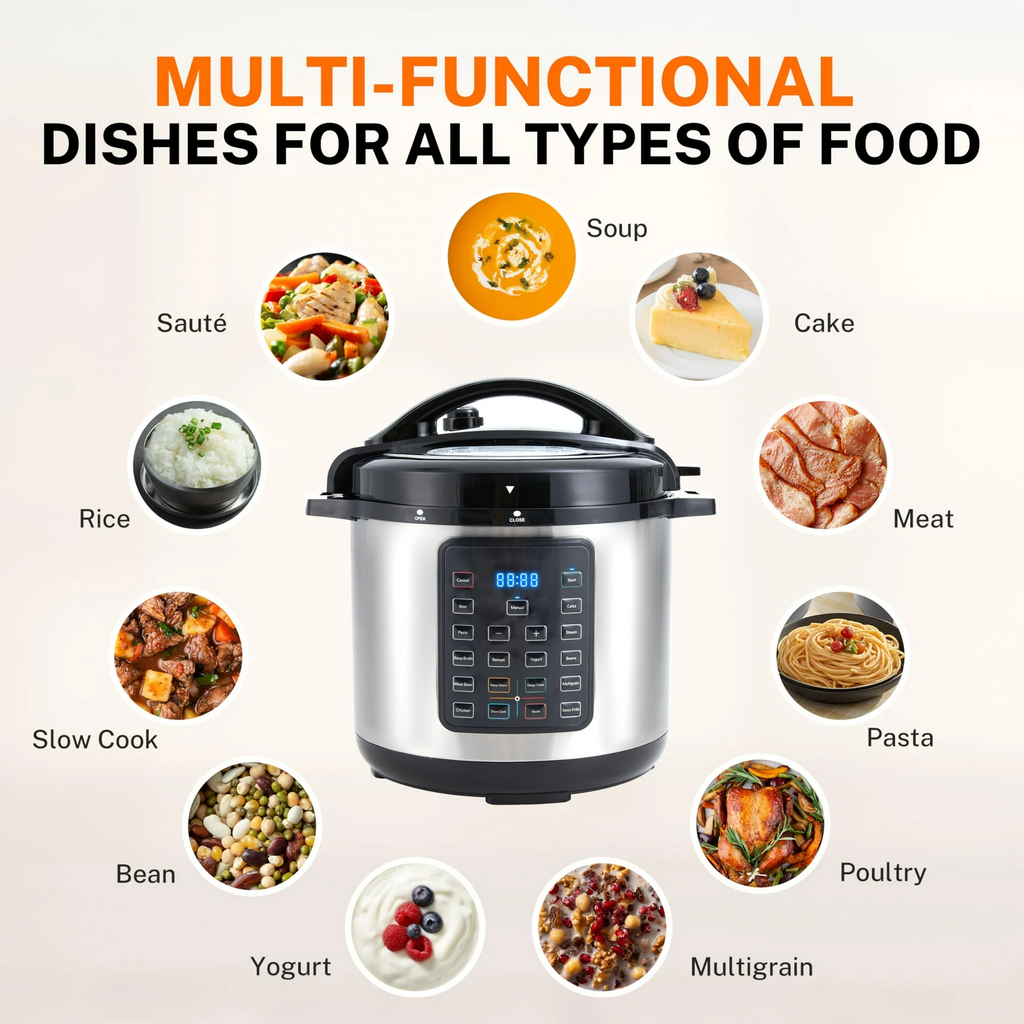 LIFERECORD Electric Pressure Cooker 8 Quart, 9-in-1 Multi Cooker with Stainless Steel Housing, Smart Slow Cooker, Rice Cooker, Steamer & Yogurt Maker for Family Meals