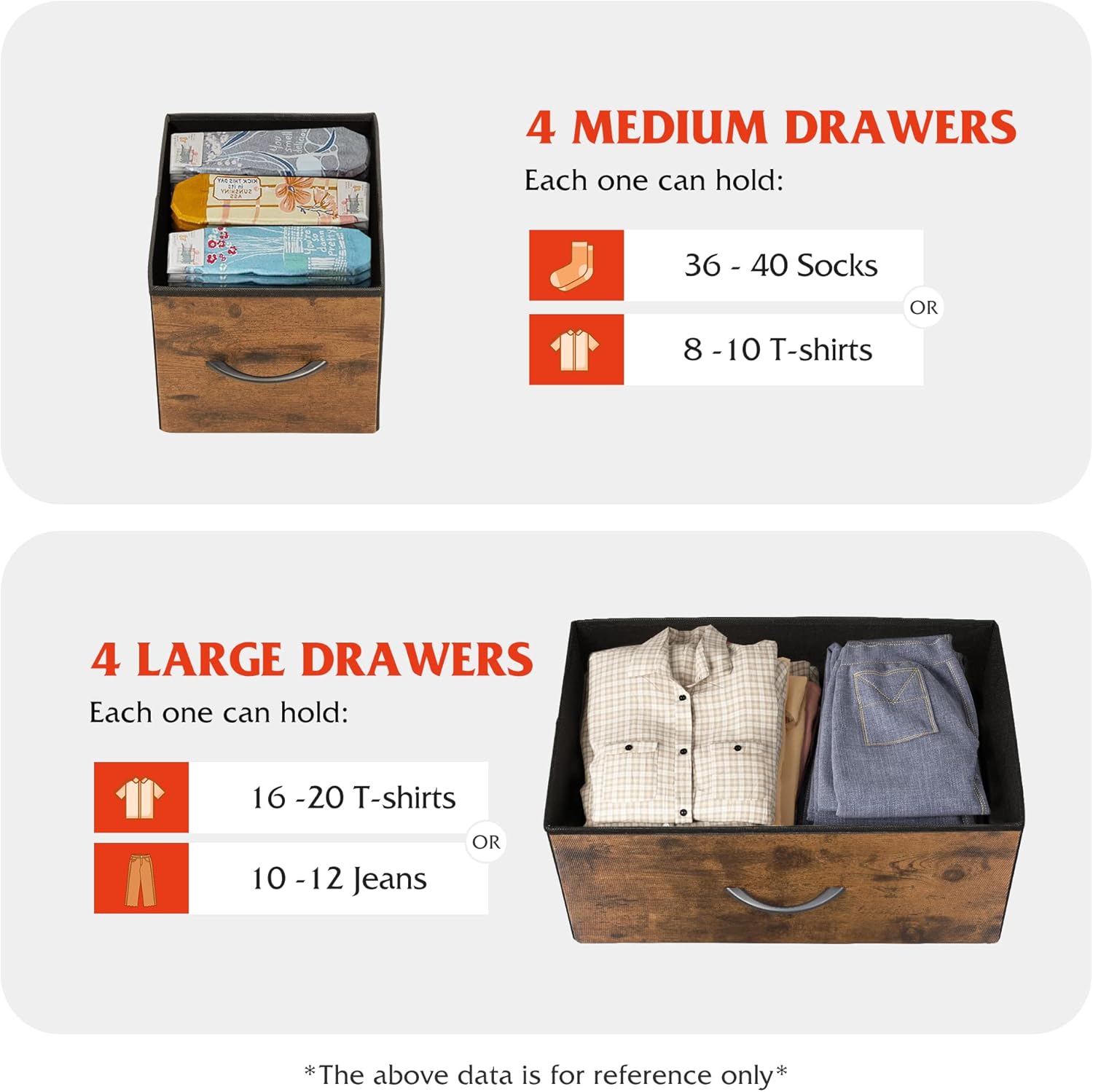 ACCVER Dresser for Bedroom 8 Storage drawer, Fabric Closet Chests Organizer Tower with Wooden Top Metal Frame for Living Room Hallway Entryway