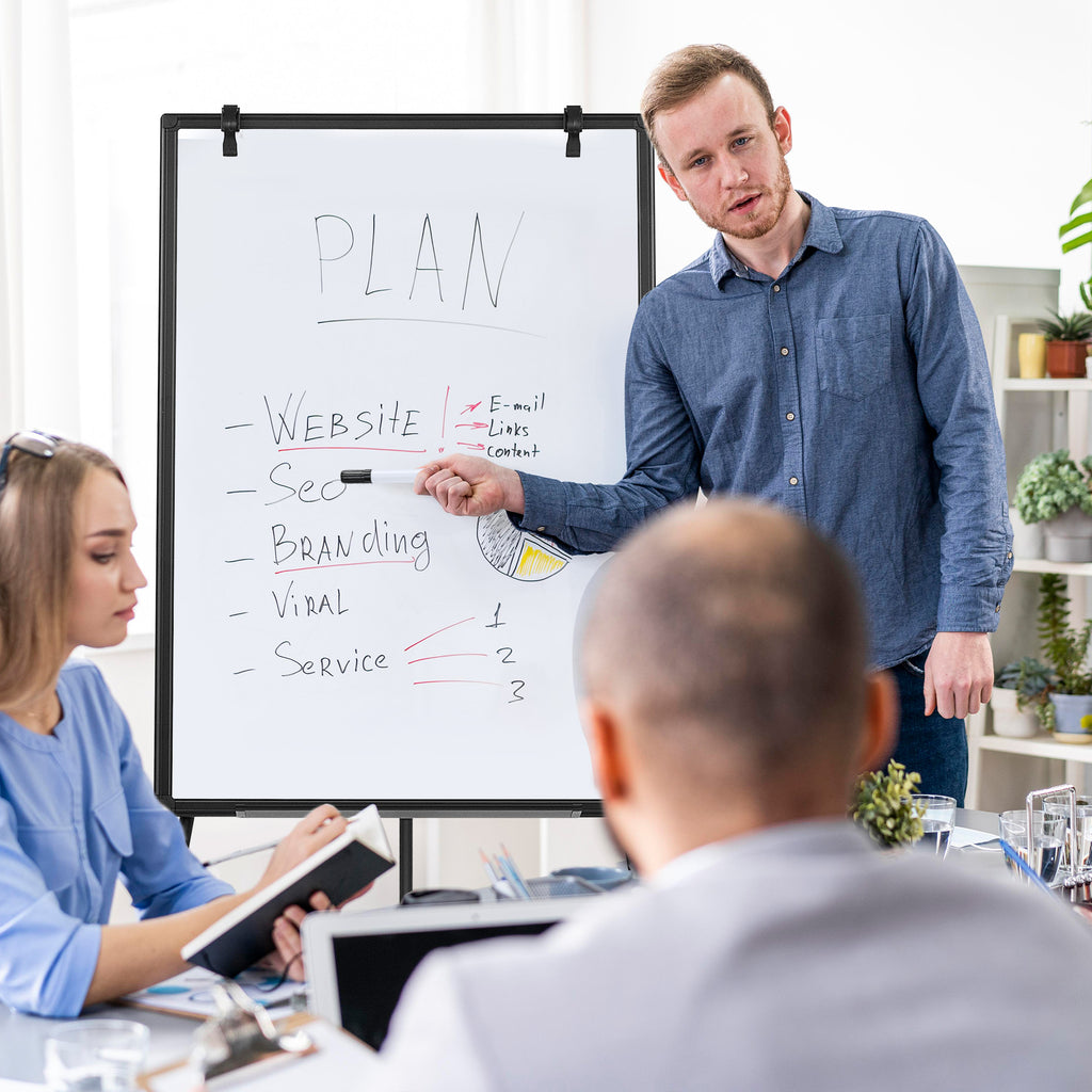 LIFERECORD 40"x28" Magnetic Portable Easel Dry Erase Board, Flipchart Easel Stand Tripod Whiteboard, Black