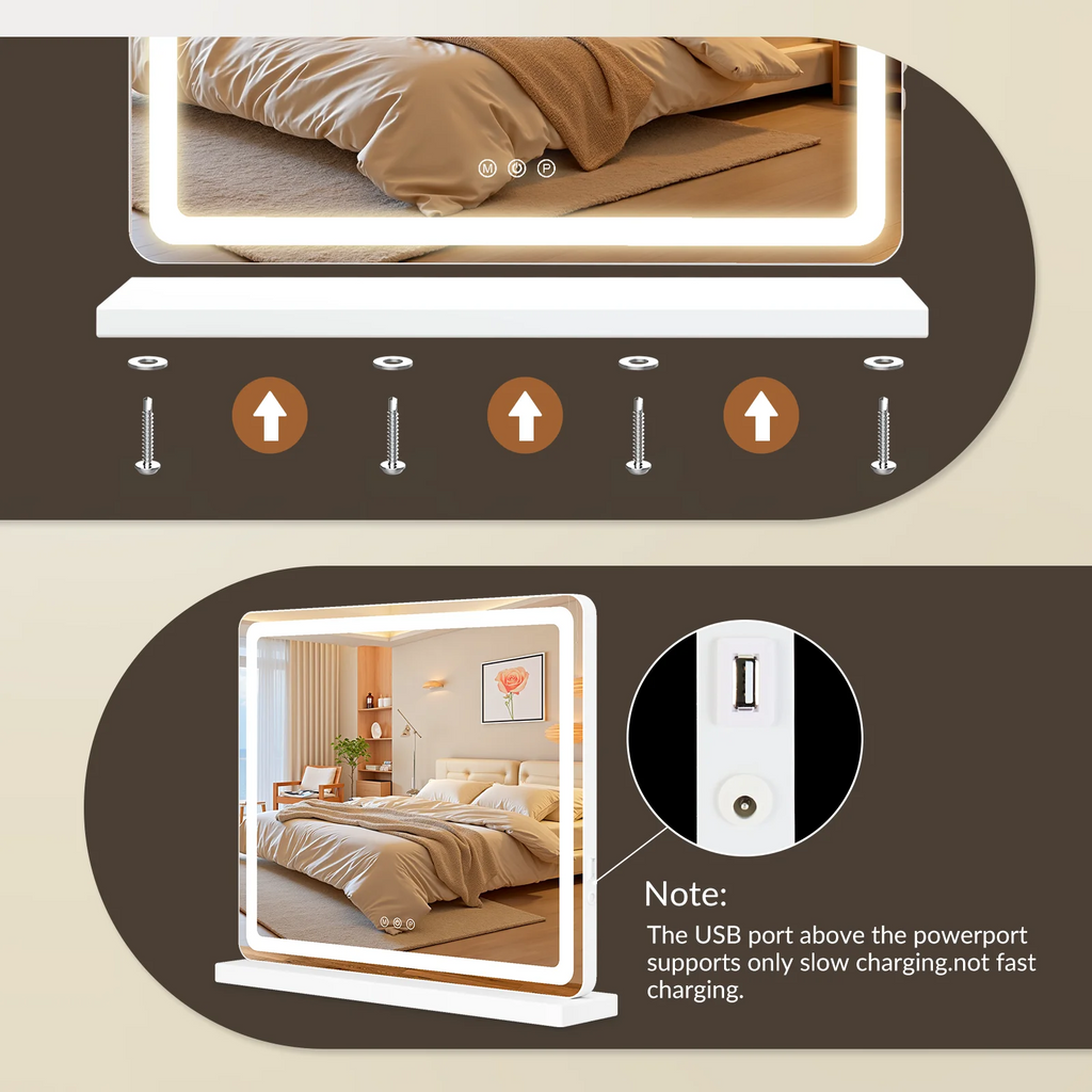LIFERECORD Lighted Makeup Mirror, 19"*22" Vanity Mirror with LED, 3 Lighting Modes, Dimmable Touch Control, USB Charging Port for Desk, Dorm, Bedroom