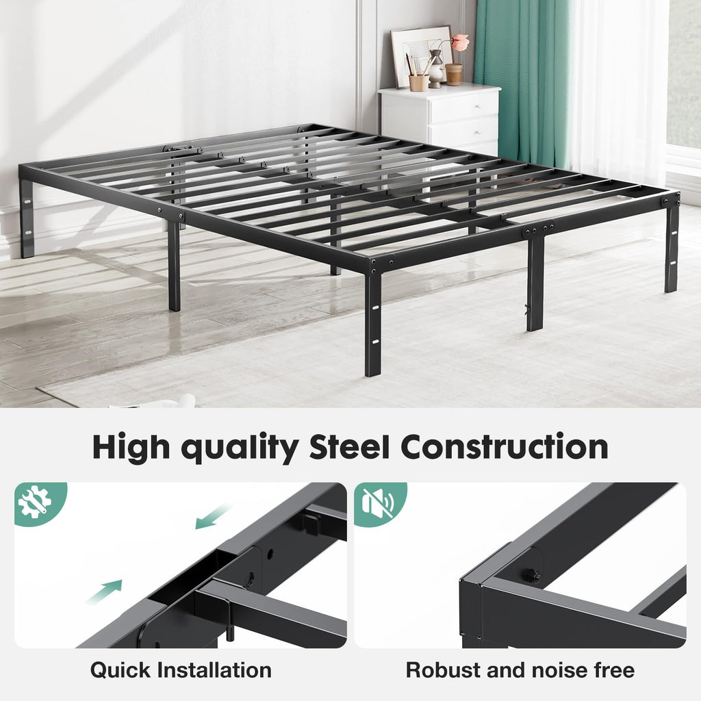 ACCVER Full Size Bed Frame - 14in Heavy-Duty Steel Platform, Ample Under-Bed Storage Space, No Box Spring Needed, Sturdy Metal Slat Support