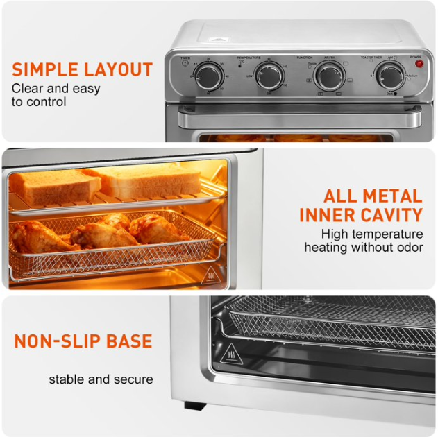 LIFERECORD 26.4QT Air Fryer Toaster Oven Combo with Convection, 4 Functions in 1 Countertop Oven, Air Fry Bake Toast Broil, 60-Min Timer, up to 450°F