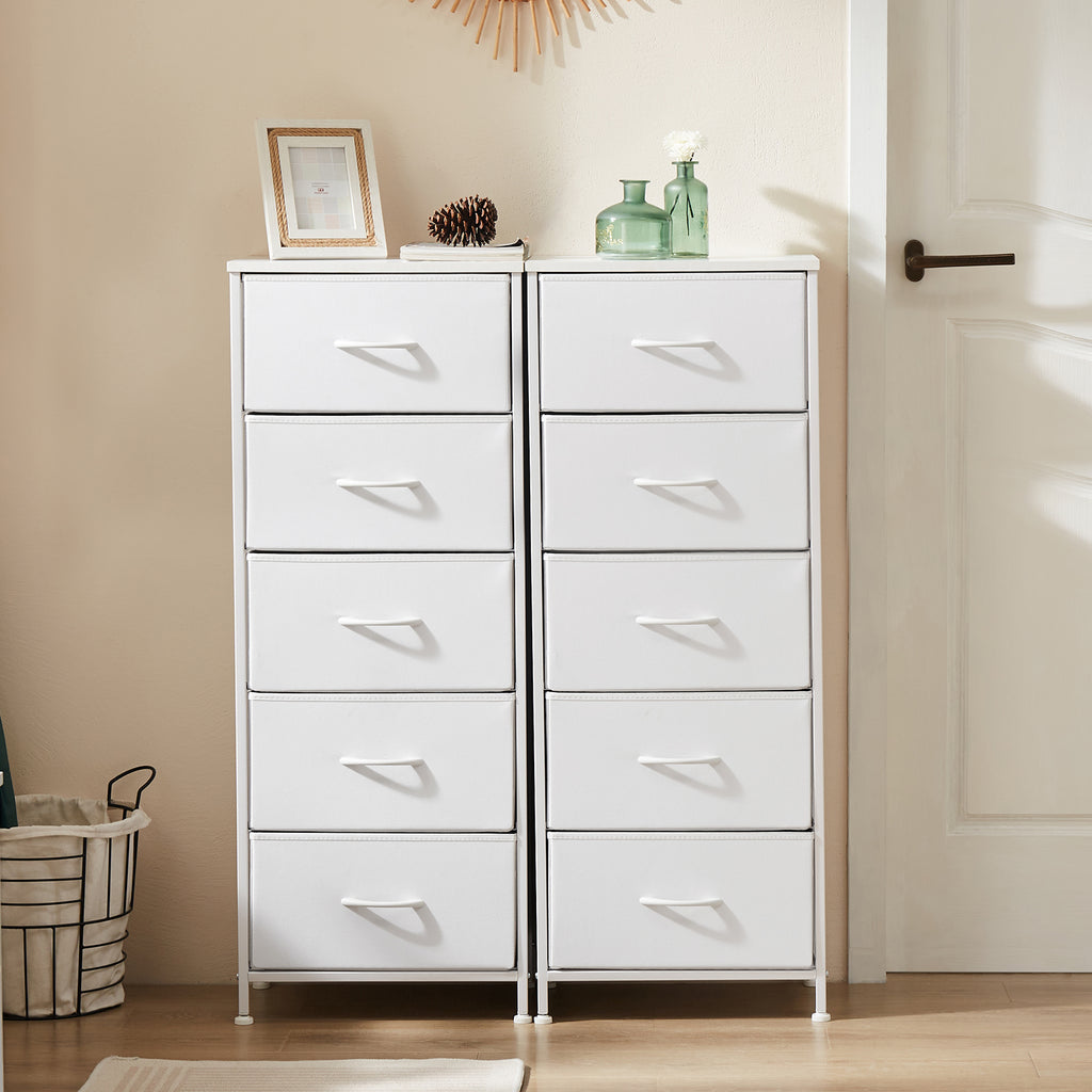 ACCVER Dresser for Bedroom 5 Storage drawer, Fabric Closet Chests Organizer Tower with Wooden Top Metal Frame for Living Room Hallway Entryway, White