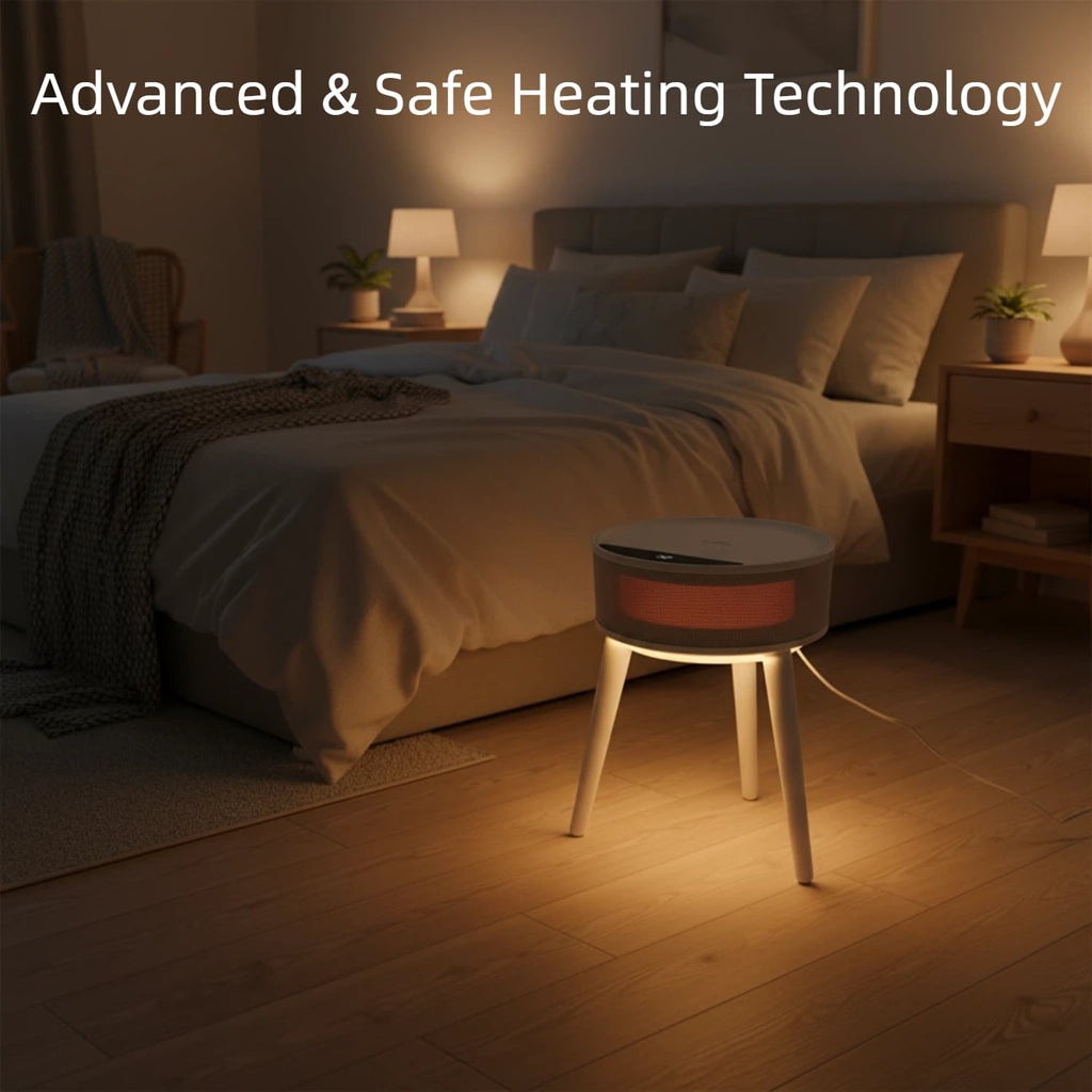 LIFERECORD Space Heater with Side Table, Ceramic 2-in-1 Indoor Heater with Remote, 1500W, Overheat & Tip-Over Protection, 1-12H Timer, LED Light for Home Office Bedroom Use, 23.6 Inch