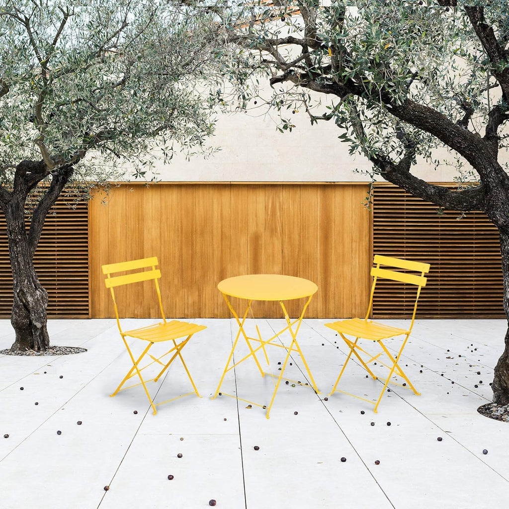 3-Piece Folding Bistro Set, 2 Chairs and 1 Table, Weather-Resistant Outdoor Indoor Conversation Set for Patio, Yard, Yellow