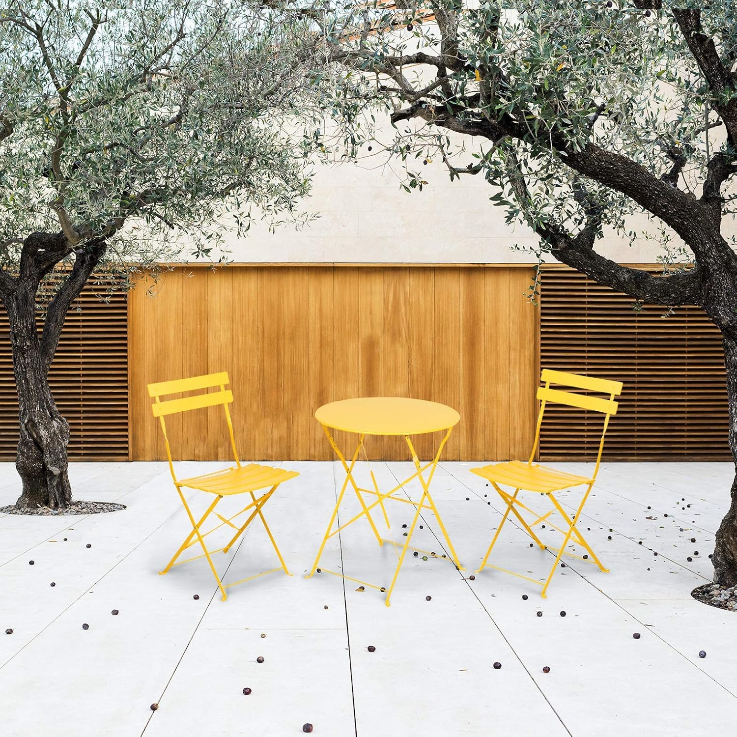 3-Piece Folding Bistro Set, 2 Chairs and 1 Table, Weather-Resistant Outdoor Indoor Conversation Set for Patio, Yard, Yellow