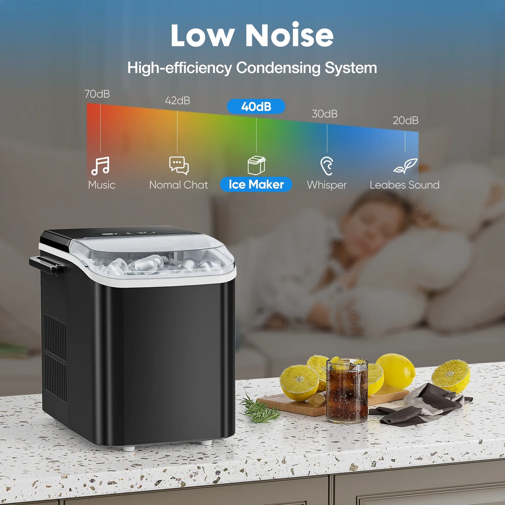 LIFERECORD Portable Ice Maker Countertop with Handle, 6 Mins for 9 Bullet Ice, 26lbs/24H, Self-Cleaning Compact Ice Machine for Home, Kitchen, Camping & Parties