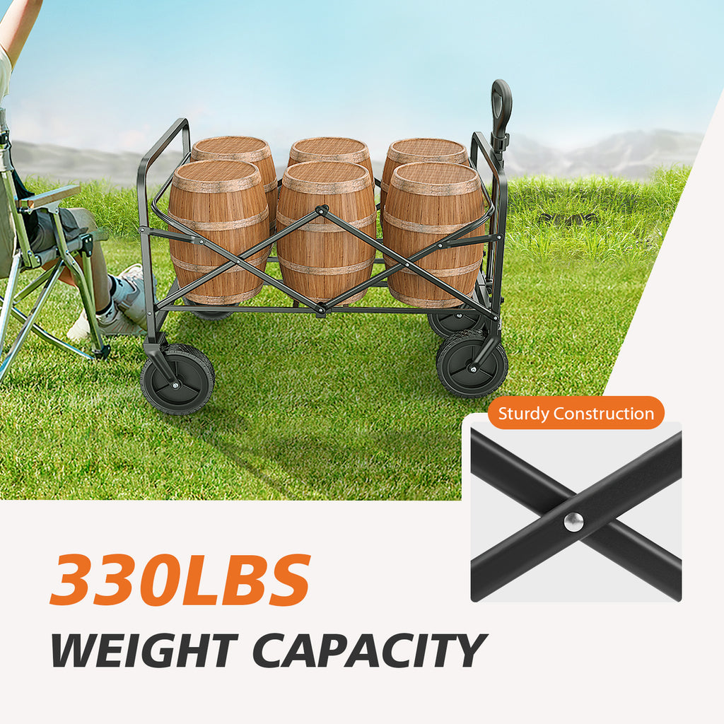 ACCVER Heavy Duty Collapsible Wagon Cart - 400LBS Capacity Folding Utility Cart w/ All-Terrain Wheels, Drink Holders for Camping, Beach, Grocery, Sports (Foldable & Portable), Extra Large Blue