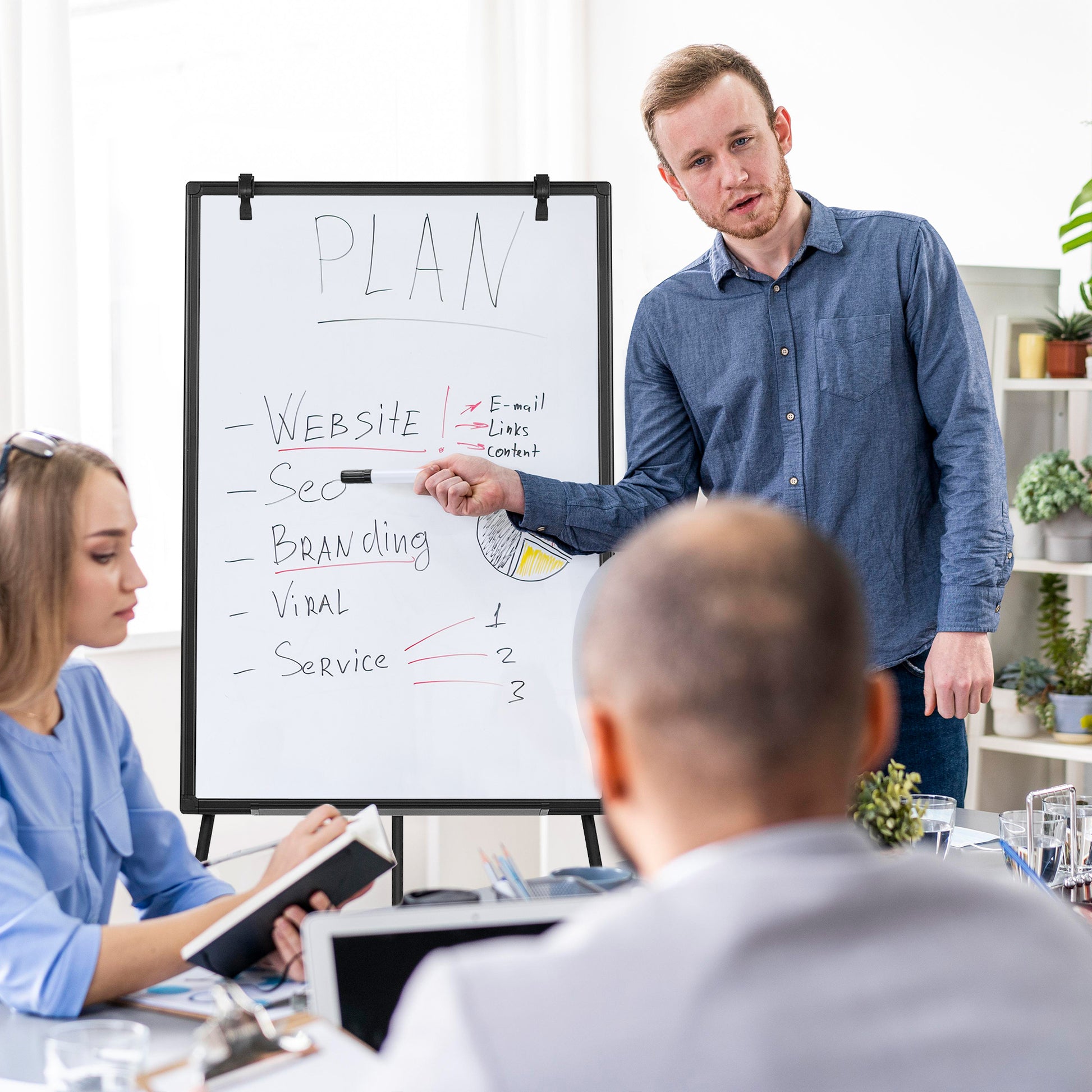 LIFERECORD 36"x24" Magnetic Portable Easel Dry Erase Board, Flipchart Easel Stand Tripod Whiteboard, Black