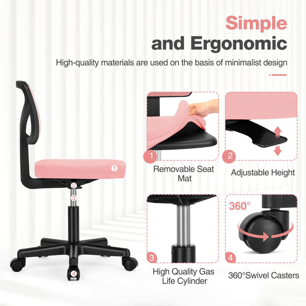 LIFERECORD Ergonomic Armless Office Chair, Swivel Rolling Mesh Desk Chair with Lumbar Support, Adjustable Height Low-Back Computer Chair for Small Spaces, Home, Bedroom, Office