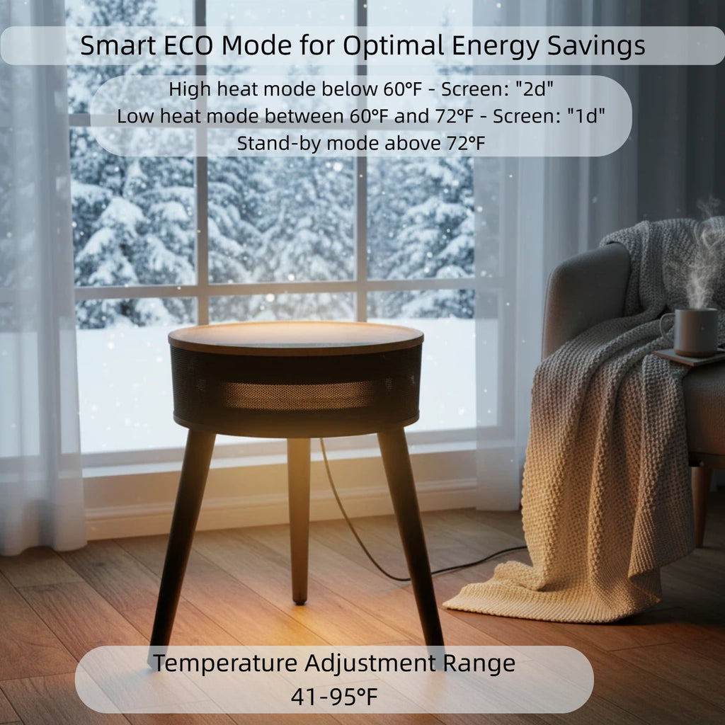 LIFERECORD Space Heater with Side Table, Ceramic 2-in-1 Indoor Heater with Remote, 1500W, Overheat & Tip-Over Protection, 1-12H Timer, LED Light for Home Office Bedroom Use, 23.6 Inch