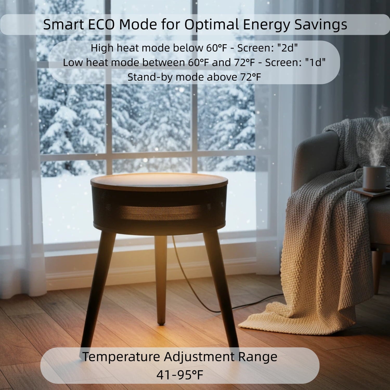 LIFERECORD Space Heater with Side Table, Ceramic 2-in-1 Indoor Heater with Remote, 1500W, Overheat & Tip-Over Protection, 1-12H Timer, LED Light for Home Office Bedroom Use, 23.6 Inch