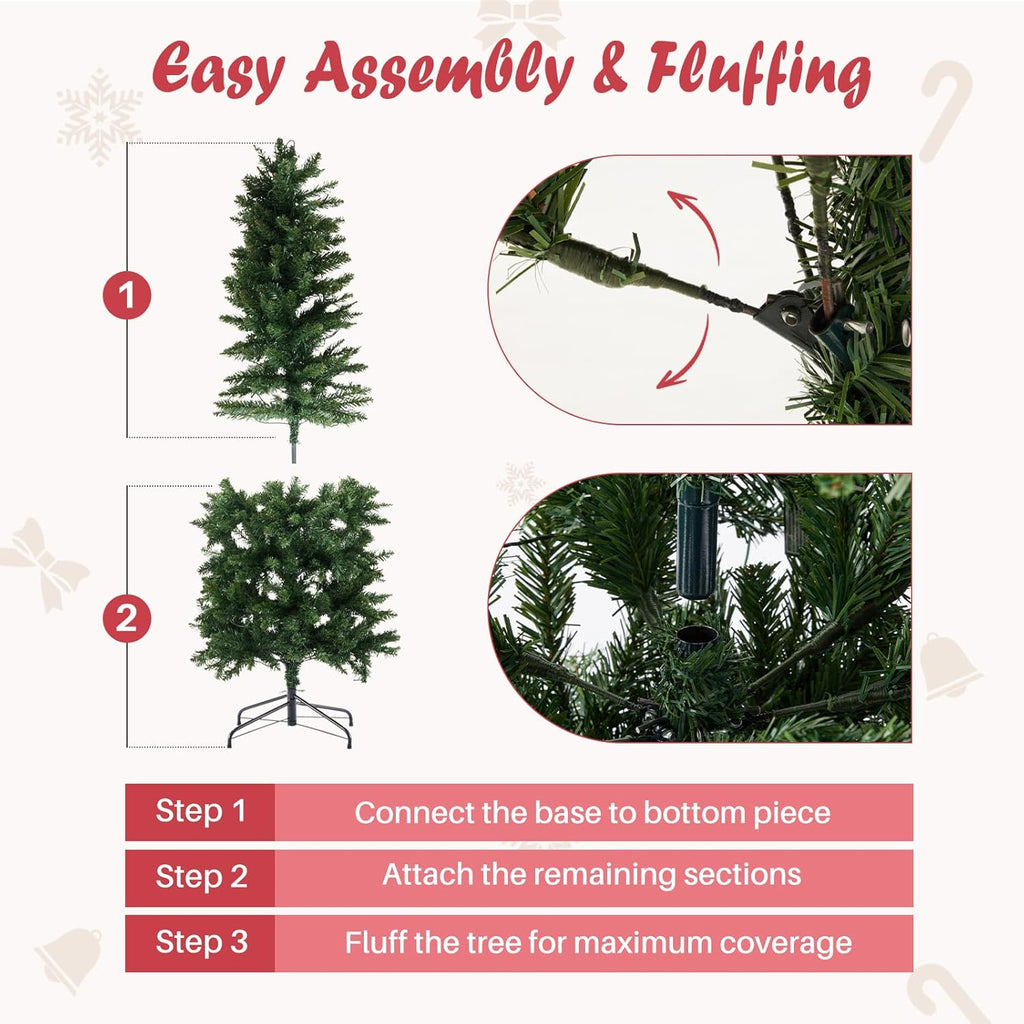 LIFERECORD 4.5ft Prelit Artificial Hinged Slim Pencil Christmas Tree with 120 Lights, 280 Full Branch Tips, 8 Warm Lingting Motes Perfect Decoration for Xmas Holiday, Green