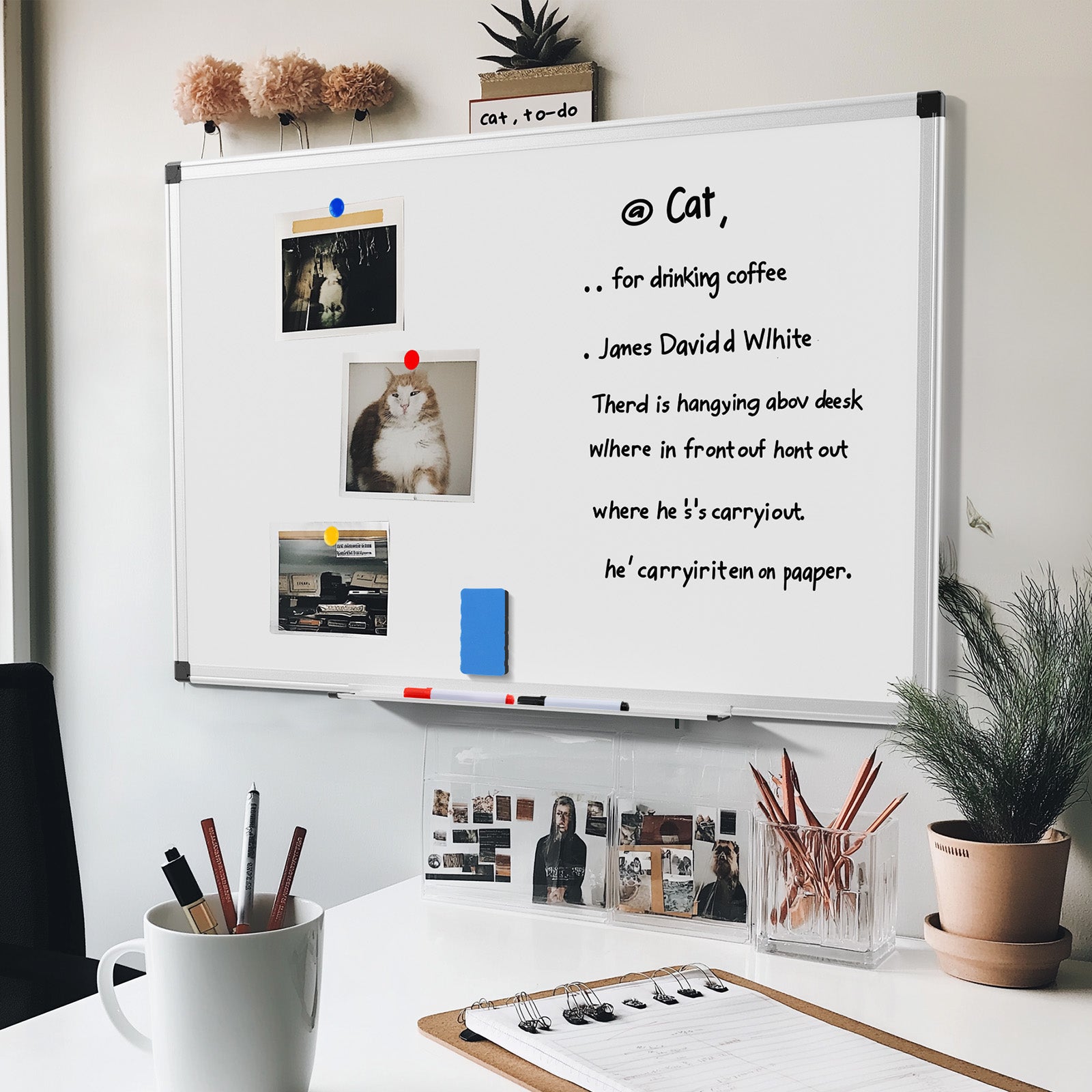ROSVOVO 36x24 Inch Magnetic Dry Erase Board for Wall - Aluminum Frame Whiteboard Kit with Pen Tray, Markers & Magnets for Office, Home & Classroom