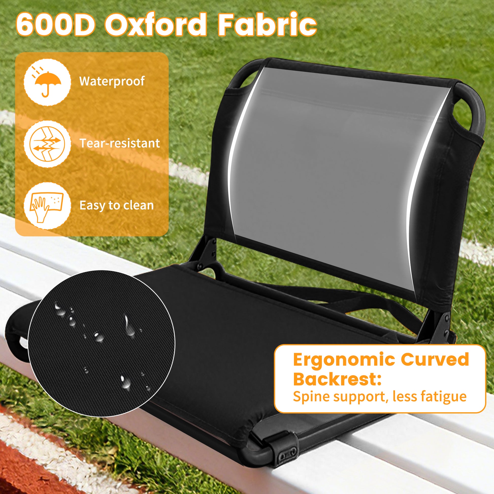 LIFERECORD Foldable Stadium Seat Chair with Back Support, Portable Bleacher Seat for Sports Games, Concerts, Parks - 225 lbs Capacity, Waterproof 600D Oxford Fabric, Dual Carry Options