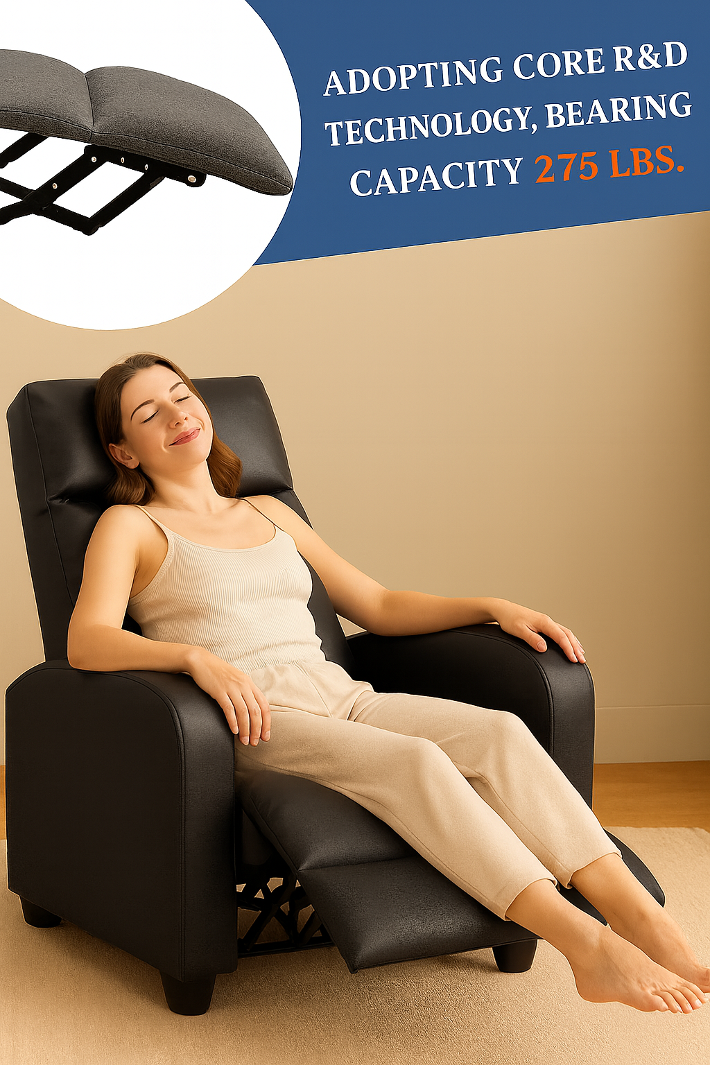 LIFERECORD Massage Recliner Chair Home Theater Seating with Lumbar Support, Heating and Padded Backrest for Living Room, Bedroom (Leather, Black)