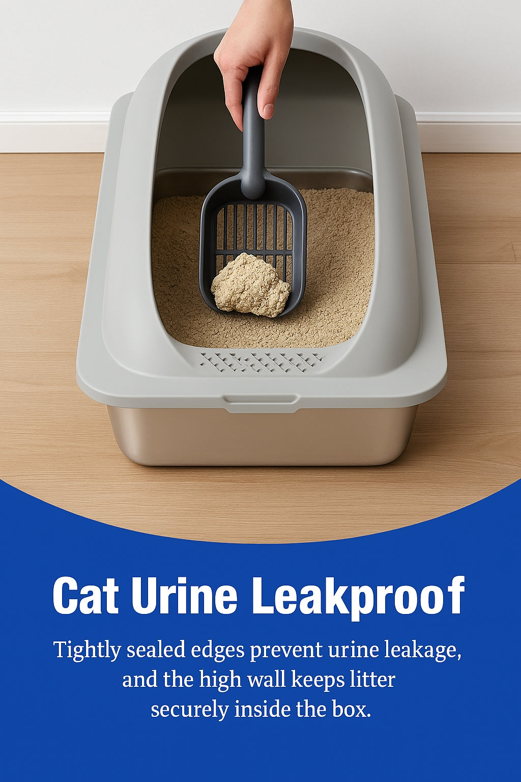 LIFERECORD Stainless Steel Cat Litter Box, Large Metal Cat Litter Box, Scoop and Mat Included, Easy to Clean and Odor Resistant for Multiple Cats, Light Gray