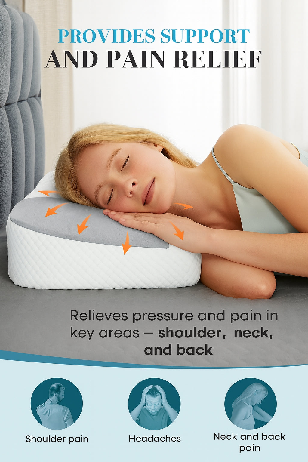 LIFERECORD Cervical Neck Pillow – Ergonomic Memory Foam Pillow for Neck and Shoulder Pain Relief, Contour Bed Pillow for Side, Back and Stomach Sleepers, King Size, Gray