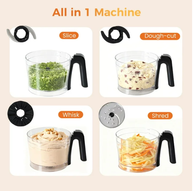 LIFERECORD 2-in-1 Food Processor Blender, 1.5L Glass Jar, for Slicing, Dough Making, Puree & Meat Grinding for Home Cooking, 2 Speeds with Sharp Blades, Safety Lock