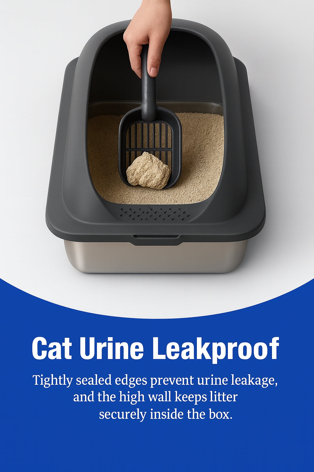 LIFERECORD Stainless Steel Cat Litter Box, Large Metal Cat Litter Box, Scoop and Mat Included, Easy to Clean and Odor Resistant for Multiple Cats, Dark Gray