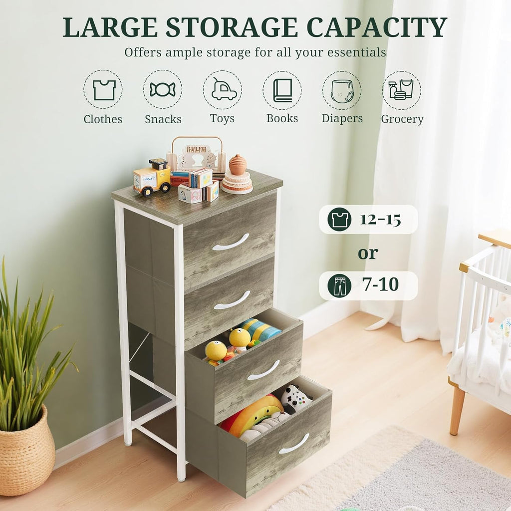 ACCVER Dresser for Bedroom 4 Storage drawer, Fabric Closet Chests Organizer Tower with Wooden Top Metal Frame for Living Room Hallway Entryway, Oak