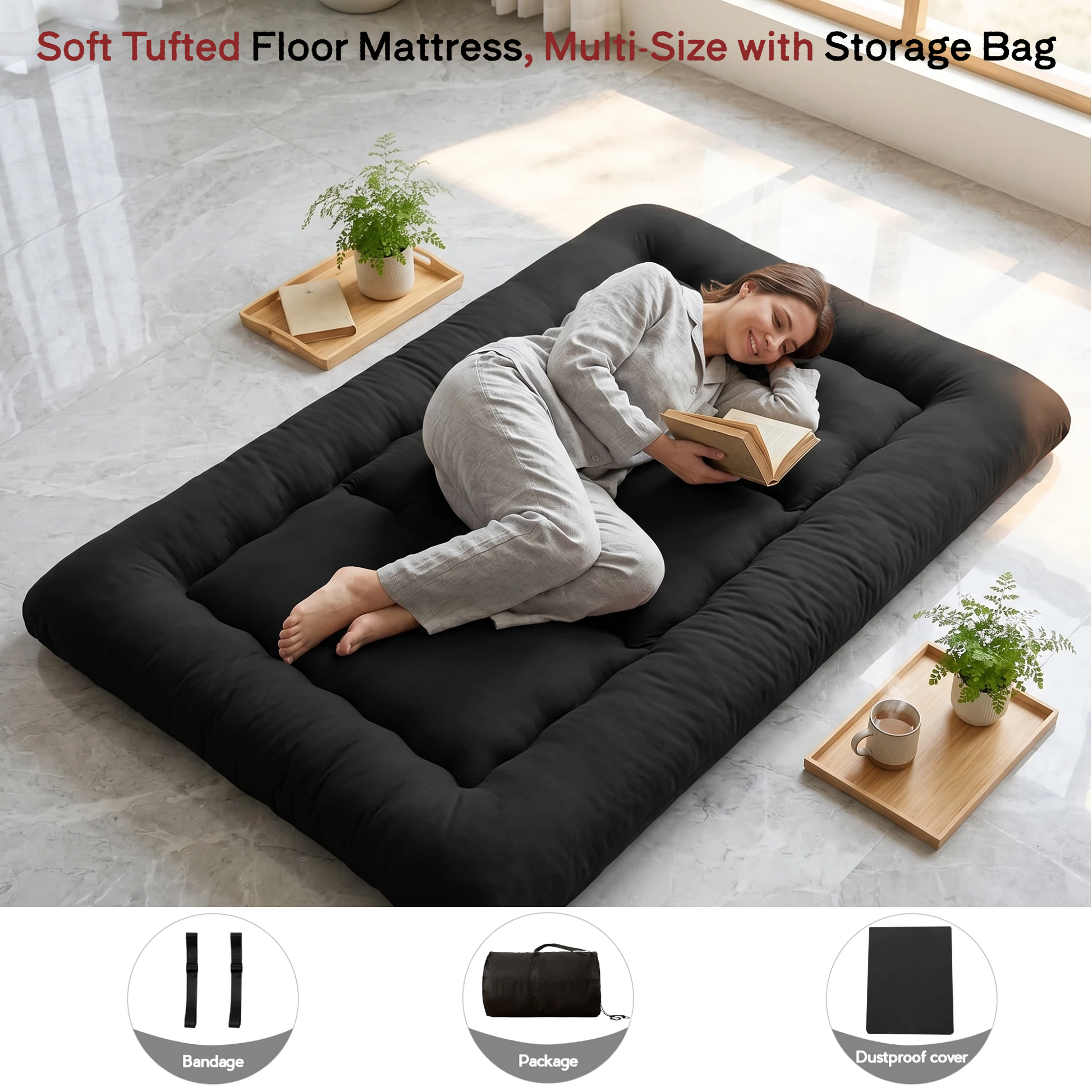 LIFERECORD Japanese Floor Mattress Twin Size, Foldable Futon Mattress with Removable Washable Cover, Portable Roll Up Tatami Mat for Kids Room Dorm Sleepovers Solo Sleeper