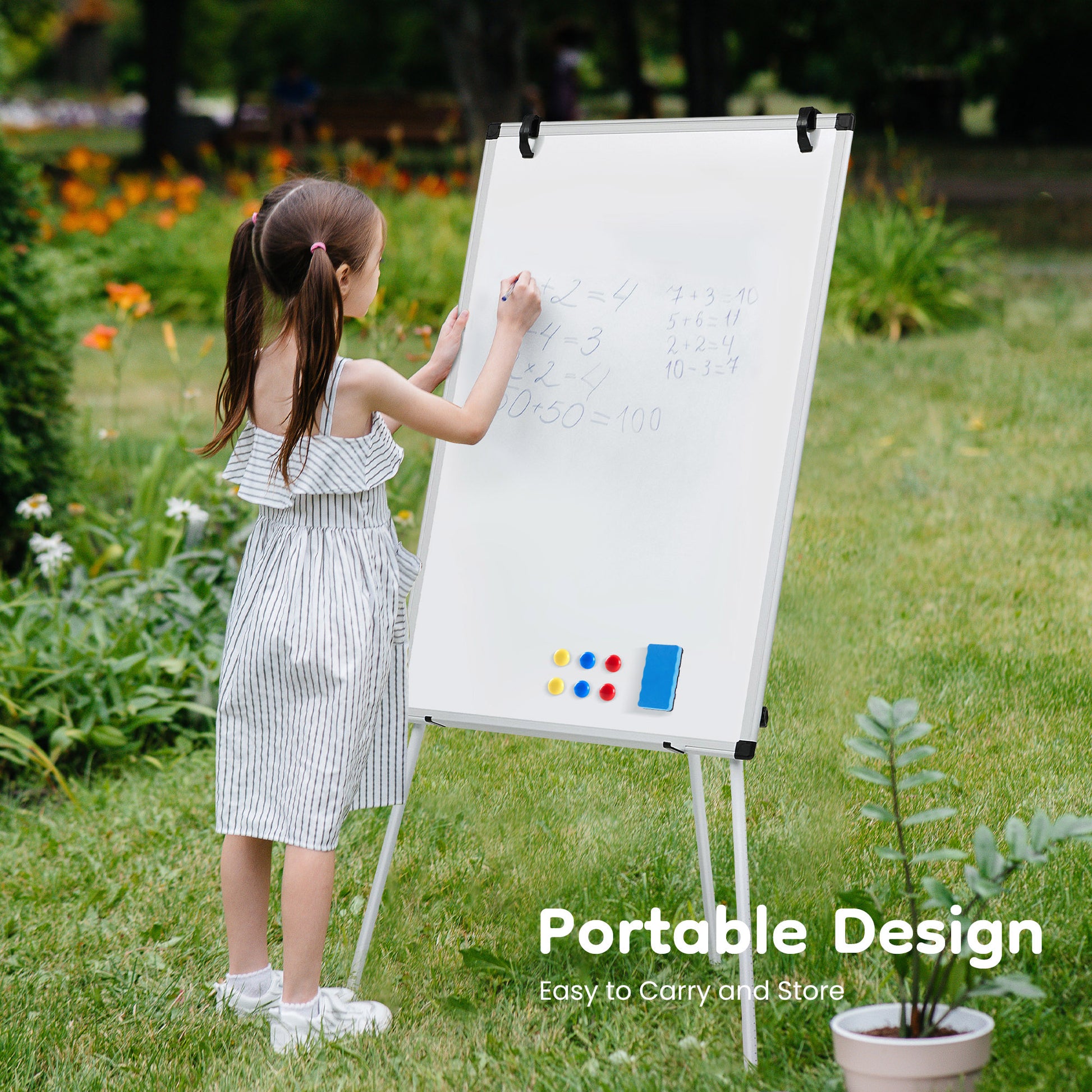 ROSVOVO 40x28 Inch Magnetic Whiteboard Easel with Tripod Stand - Height Adjustable Portable Dry Erase Board Kit for Classroom, Office & Home, White