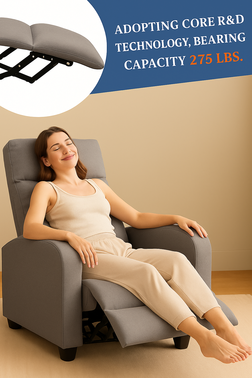 LIFERECORD Massage Recliner Chair Home Theater Seating with Lumbar Support, Heating and Padded Backrest for Living Room, Bedroom (Textile, Grey)