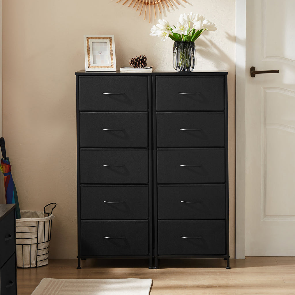 ACCVER Dresser for Bedroom 5 Storage drawer, Fabric Closet Chests Organizer Tower with Wooden Top Metal Frame for Living Room Hallway Entryway, Black